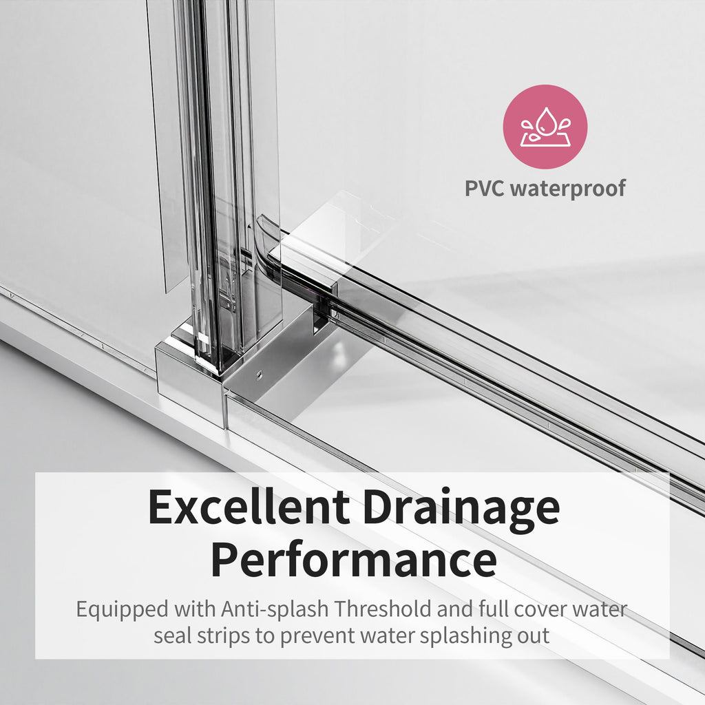 Frameless Sliding Shower Door With Soft- Close, 3 / 8" Tempered Glass