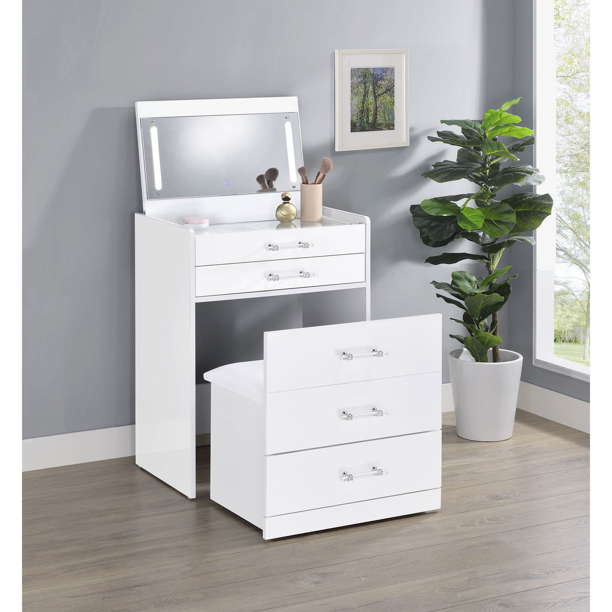 Ayuba - 3 Drawer Makeup Vanity Table With Mirror And Stool