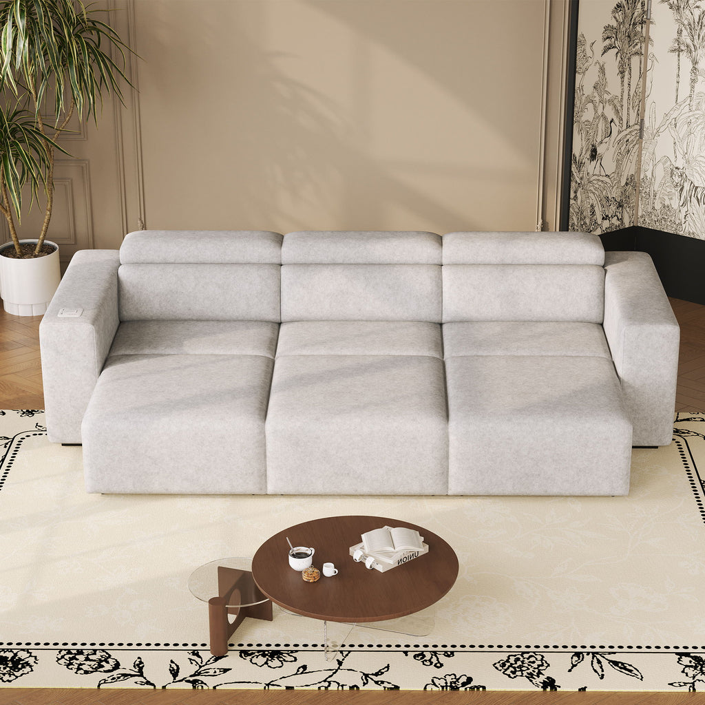 3 Seater Power Recliner Sofa With Wireless Charging And Remote Control - Gray