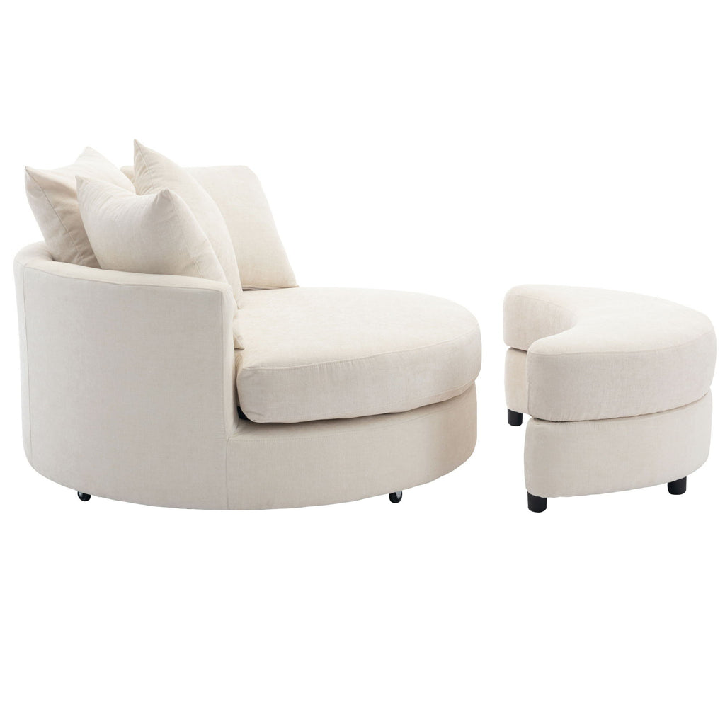 360° Swivel Accent Barrel Chair With Storage Ottoman & 4 Pillows, Modern Leisure Chair Round Accent For Living Room
