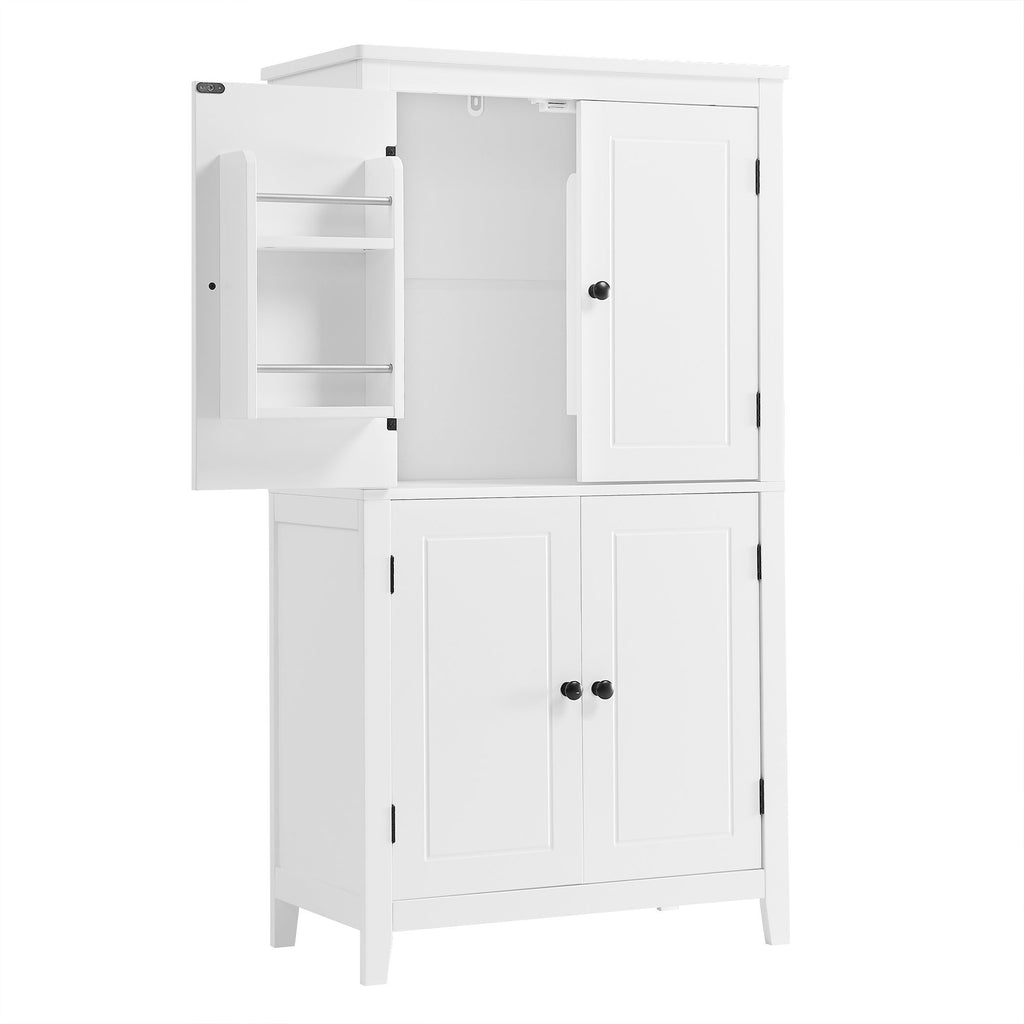 Elegant Bathroom Floor Storage Cabinet With 4 Doors, Adjustable Shelves