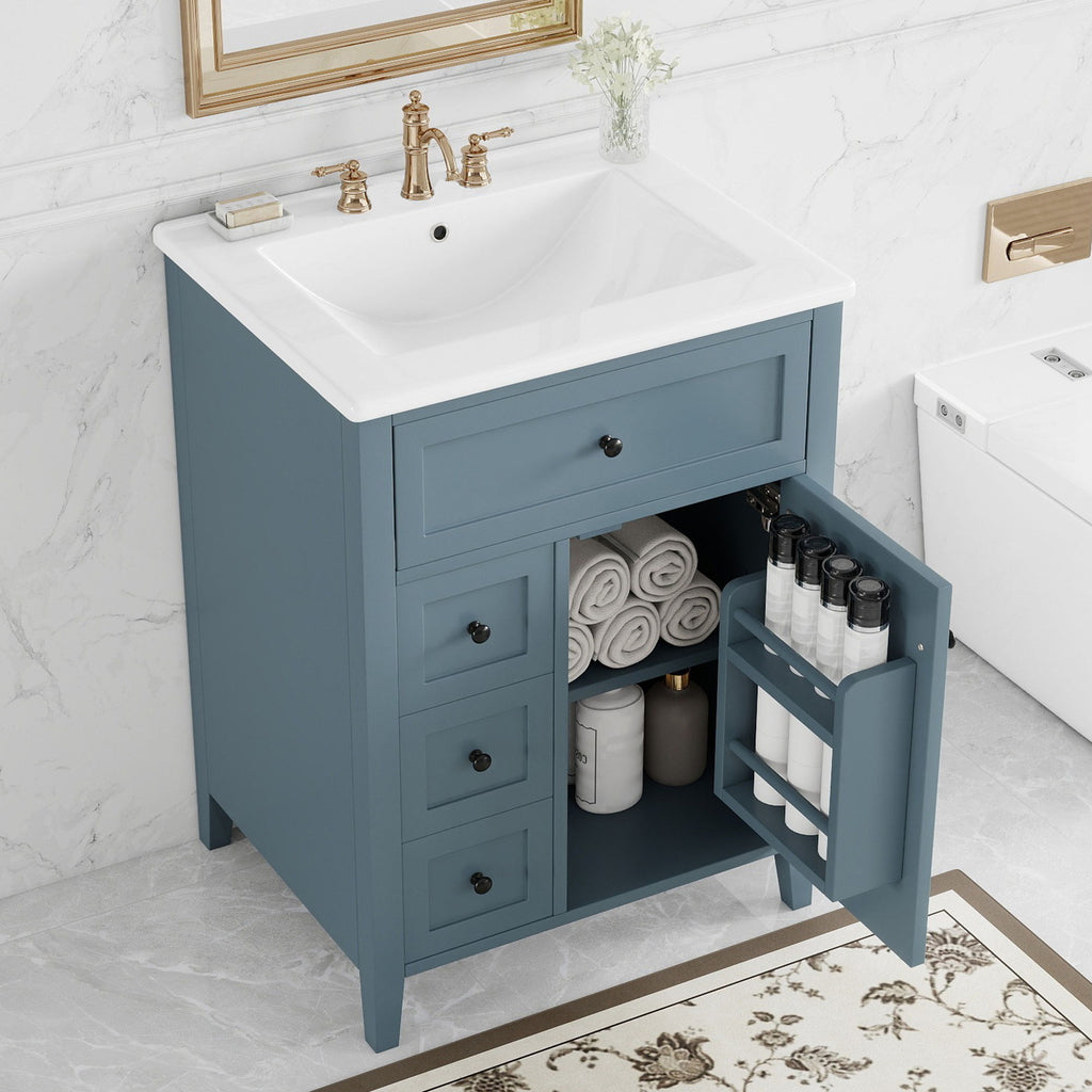 Bathroom Vanity With Sink, 3 Drawers & Cabinet With Adjustable Shelves