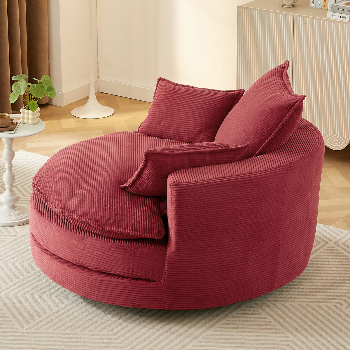360° Swivel Accent Barrel Chair With Dual Layer Cushion And 3 Removable Pillows