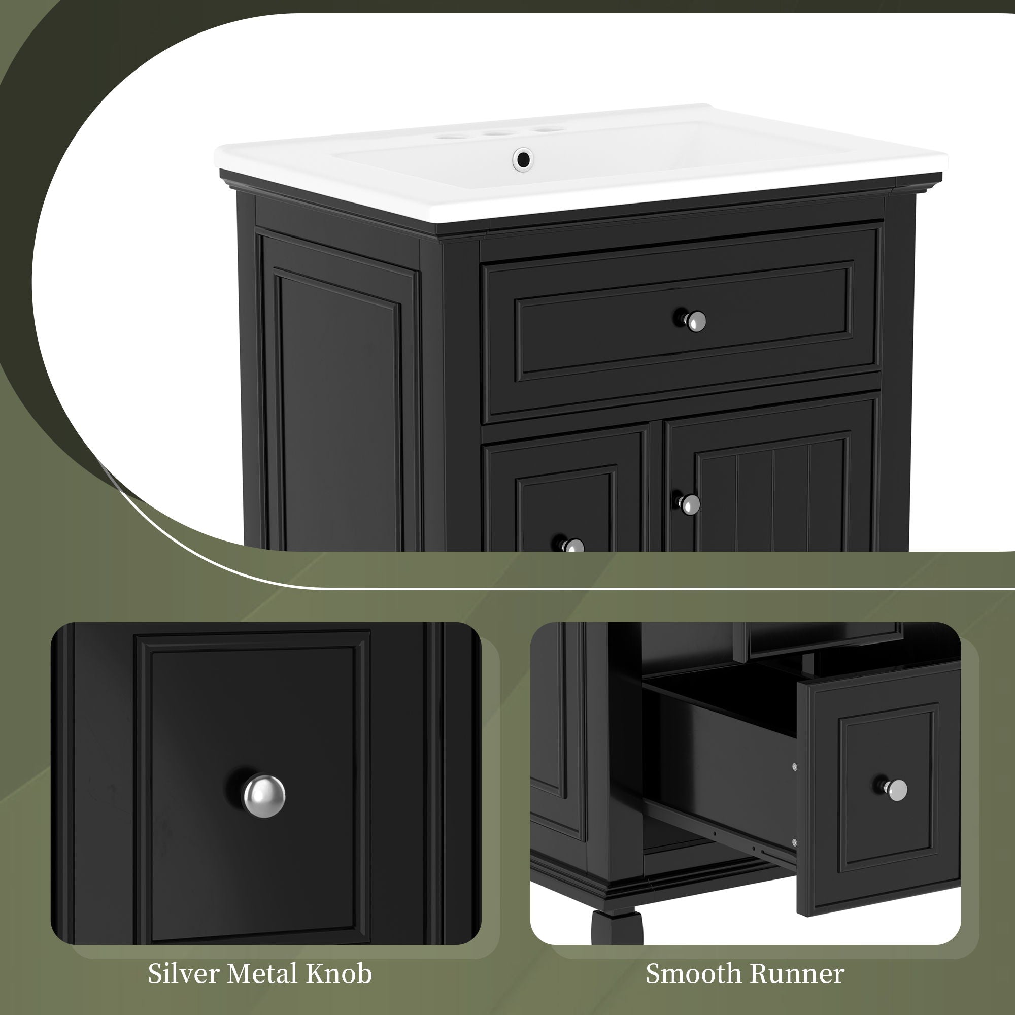 Modern Bathroom Vanity With Sink, Adjustable Shelf, 1 Flip Drawer & 2 Drawers