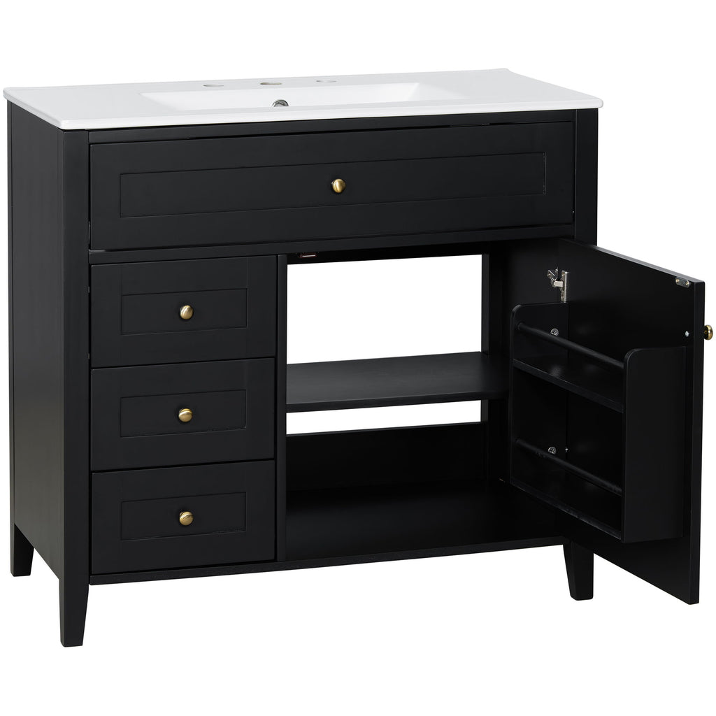 Bathroom Vanity With Sink, 3 Drawers & Cabinet With Adjustable Shelves