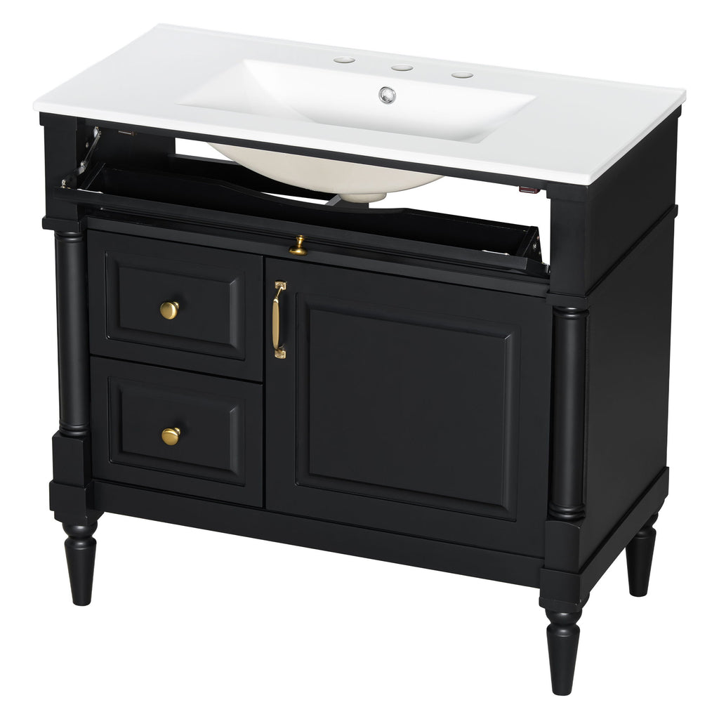 Freestanding Bathroom Vanity With Sink, Adjustable Shelf, Flip Drawer
