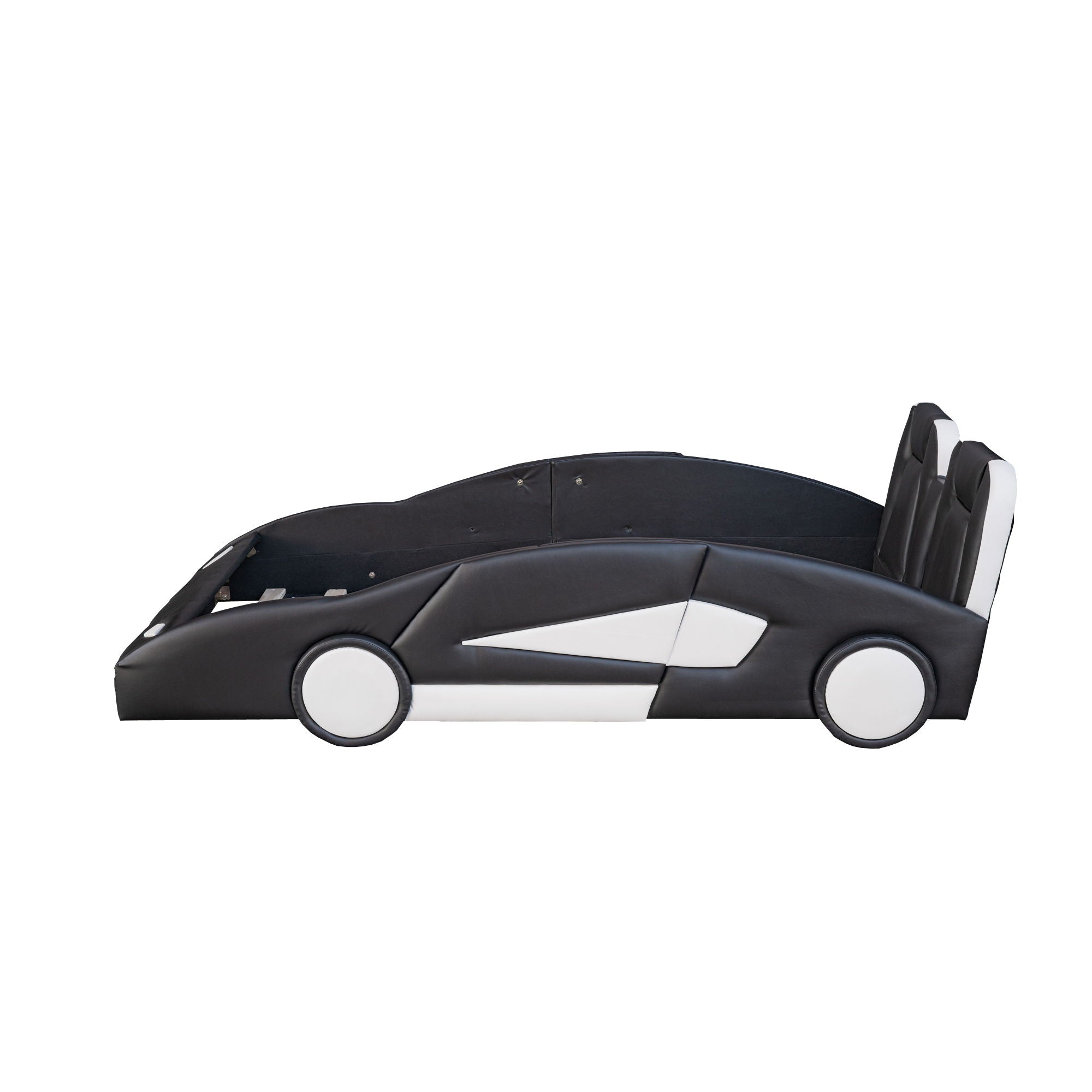 Race Car Shaped Twin Platform Bed With Wheels, Pine Wood Construction