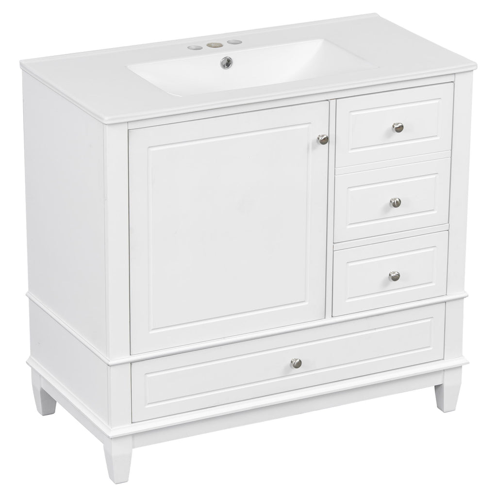 Modern Bathroom Vanity With Sink, 3 Drawers & Cabinet