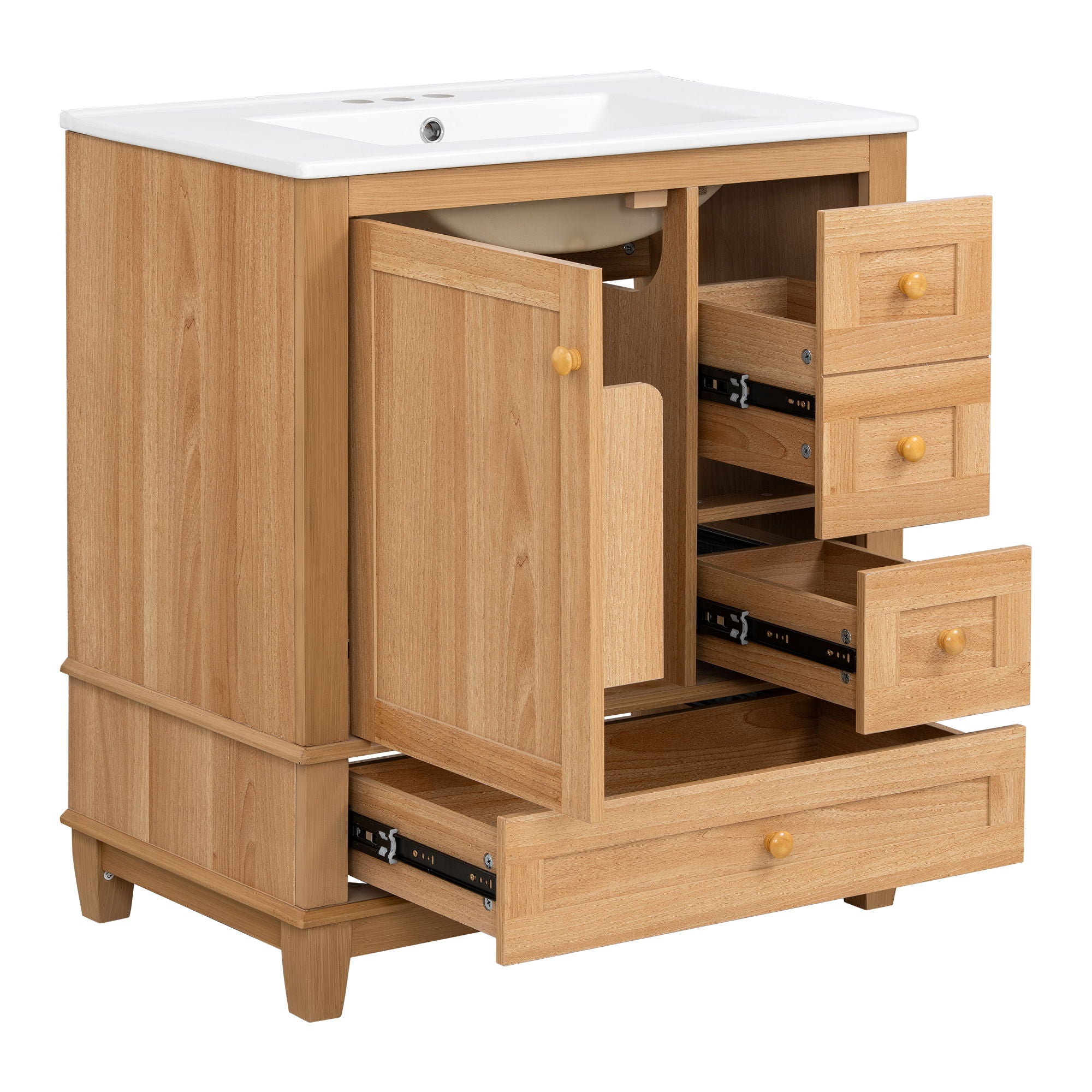 Freestanding Bathroom Vanity With Sink, Soft Close Doors & Drawers, Ample Storage - Wood