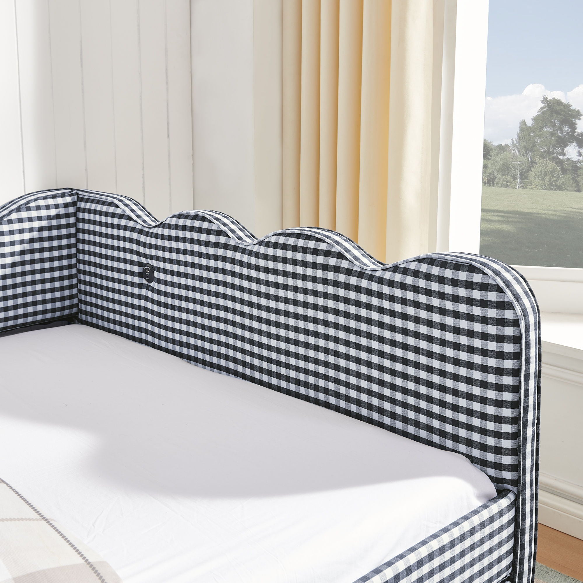 Gingham Daybed & USB Charging Port, Wave-Shaped Design