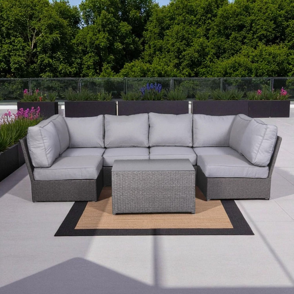 Outdoor Sectional Set With Cushions, Reversible Modular Design, Weather Resistant - Gray Mix