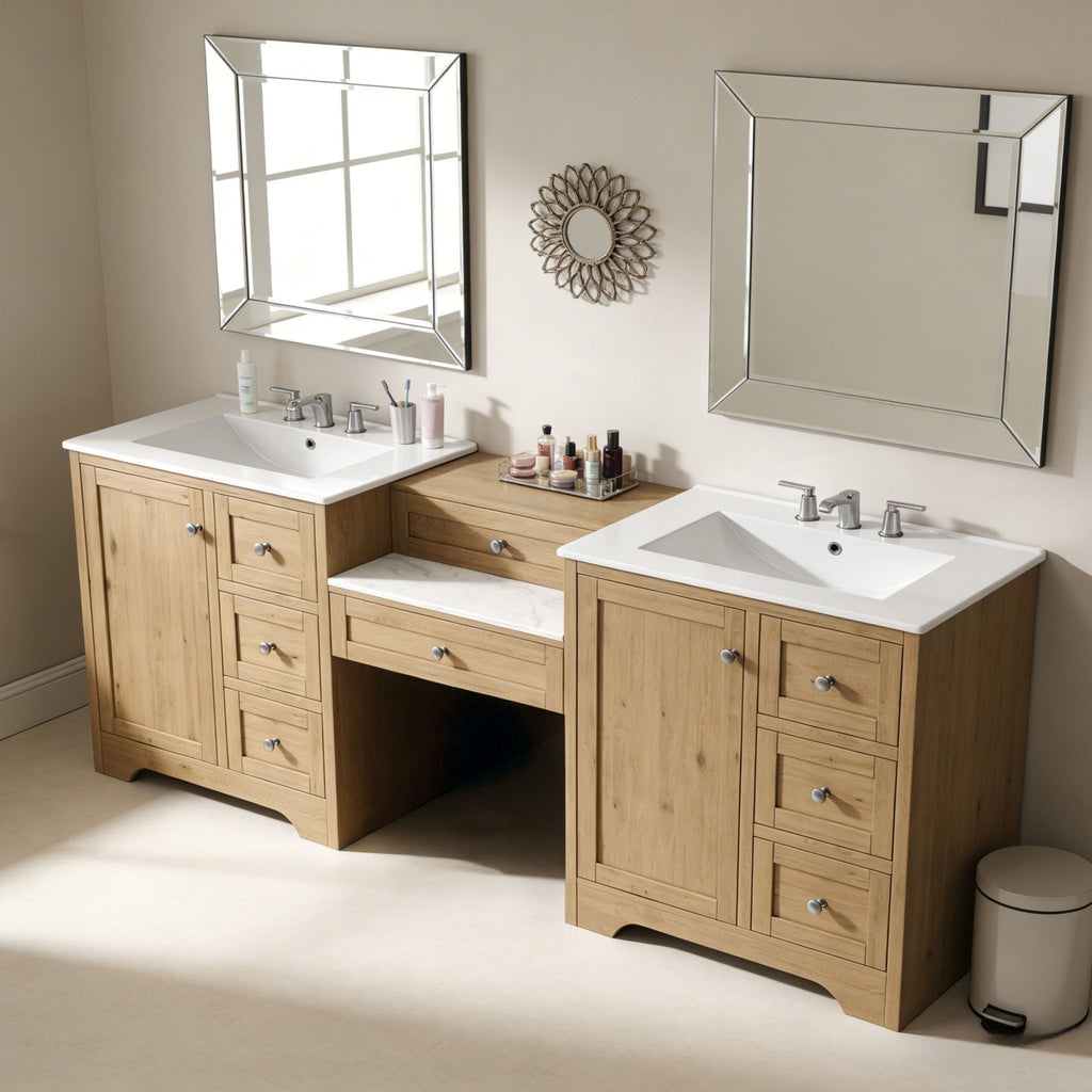 Double Sink Bathroom Vanity With Countertop, 2 Ceramic Sinks, 6 Drawers, Soft Close Design