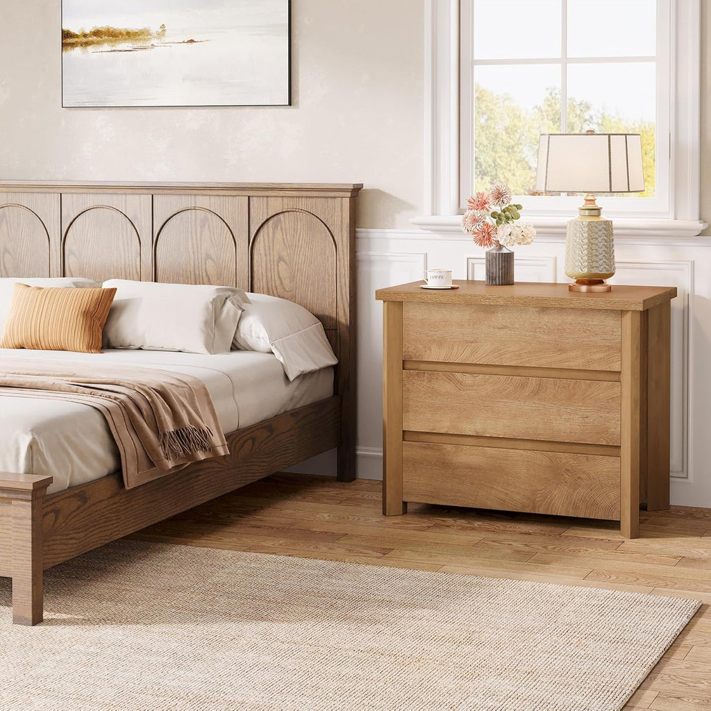 Nightstand With 3 Drawers, Bedside Table, Compact Storage - Brown
