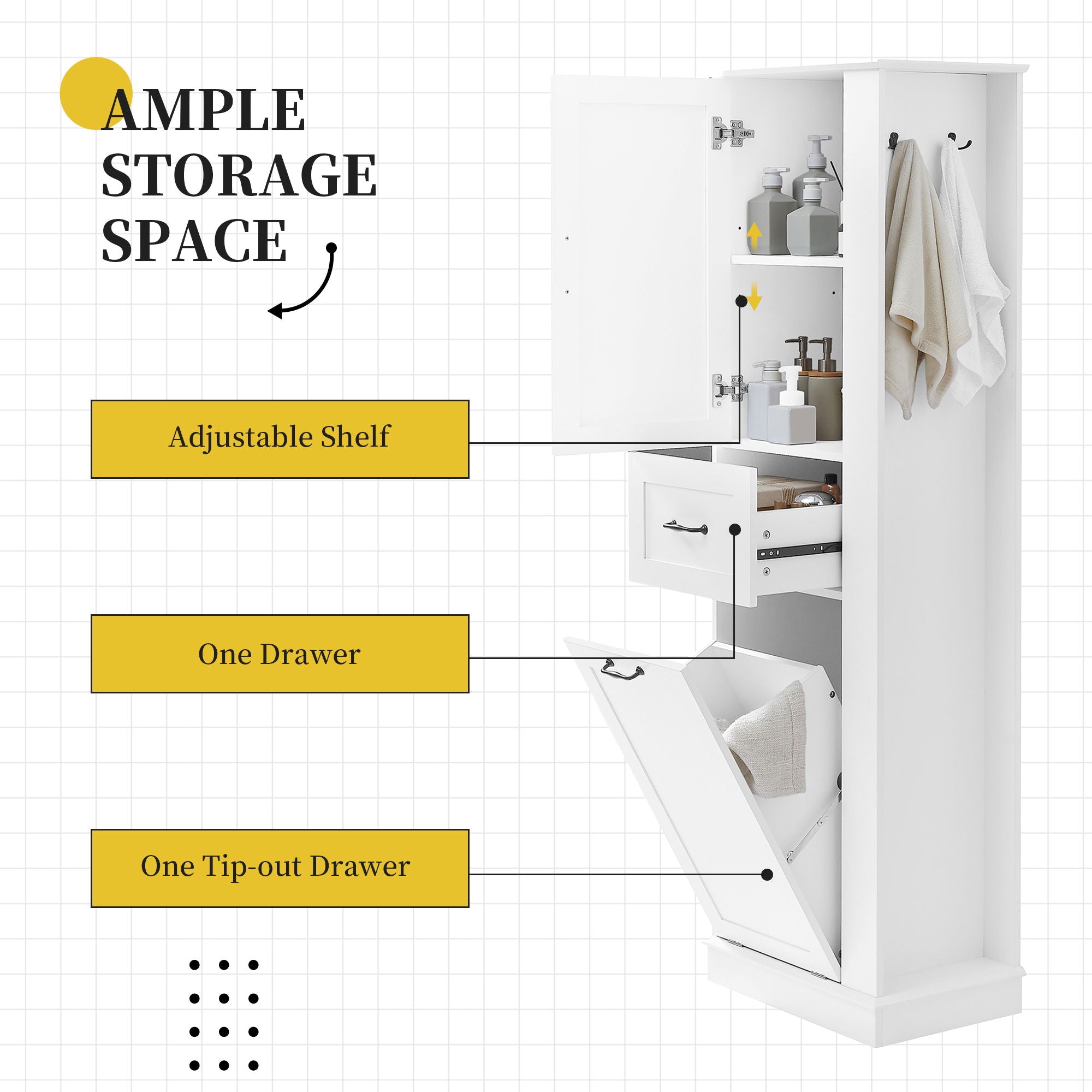 Modern Tall Storage Cabinet With Tilt-Out Compartment, Adjustable Shelves
