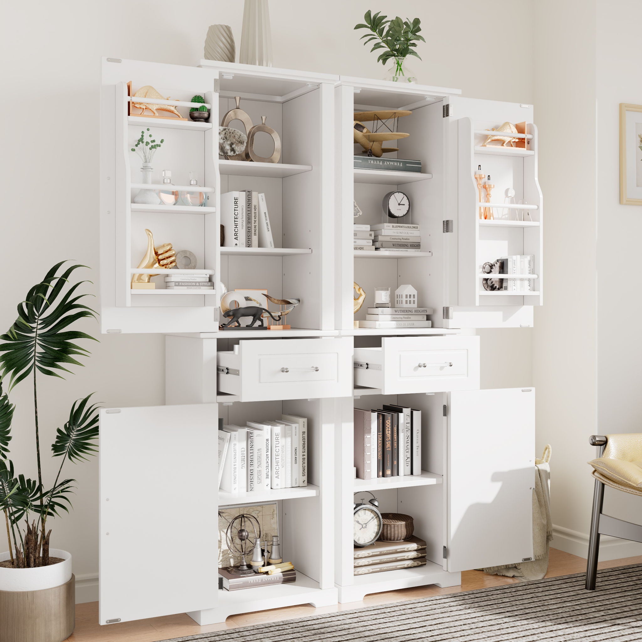 Tall Freestanding Bathroom Storage Cabinet With Adjustable Shelf, 2 Door Design