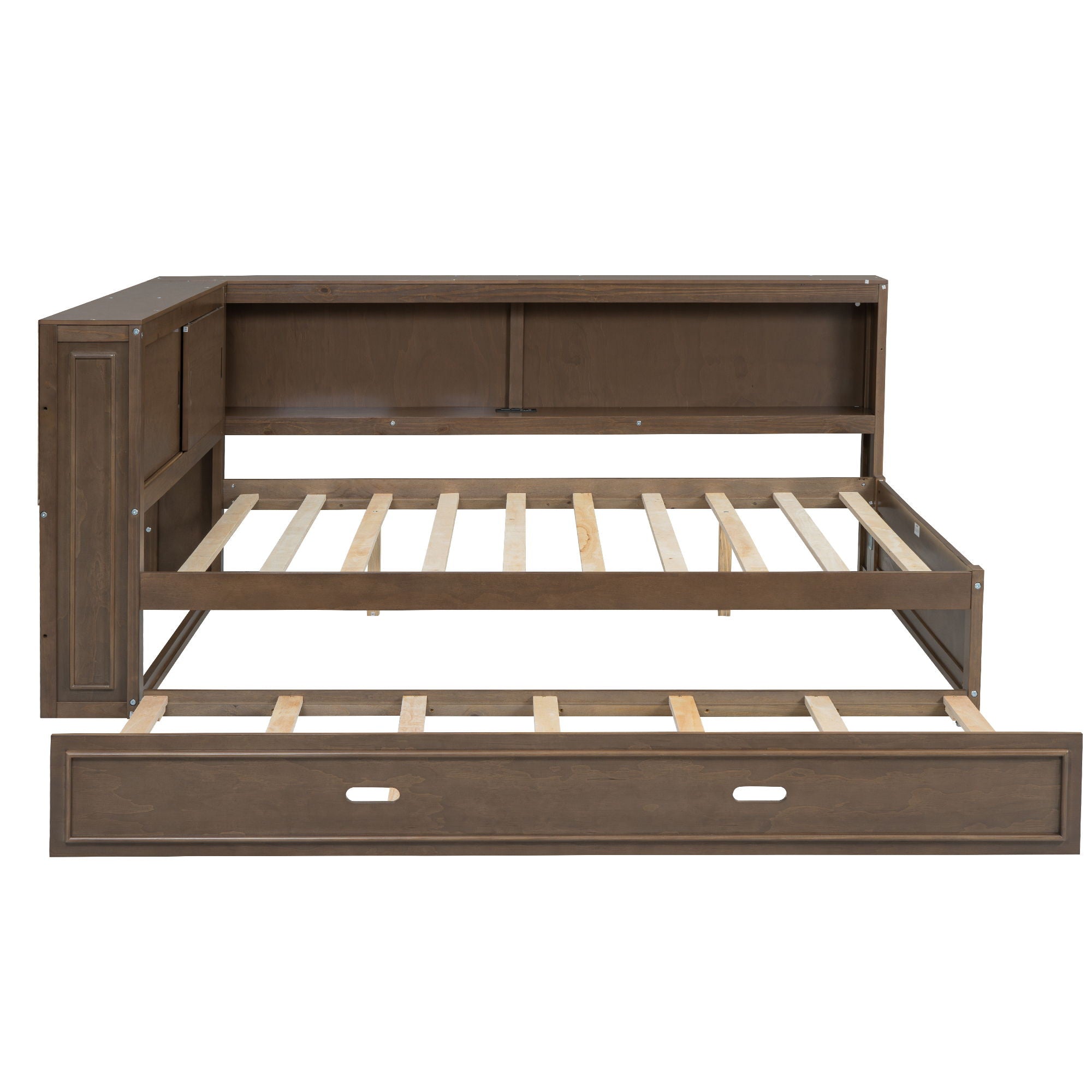 Daybed With Storage Shelves, LED, USB, And Trundle