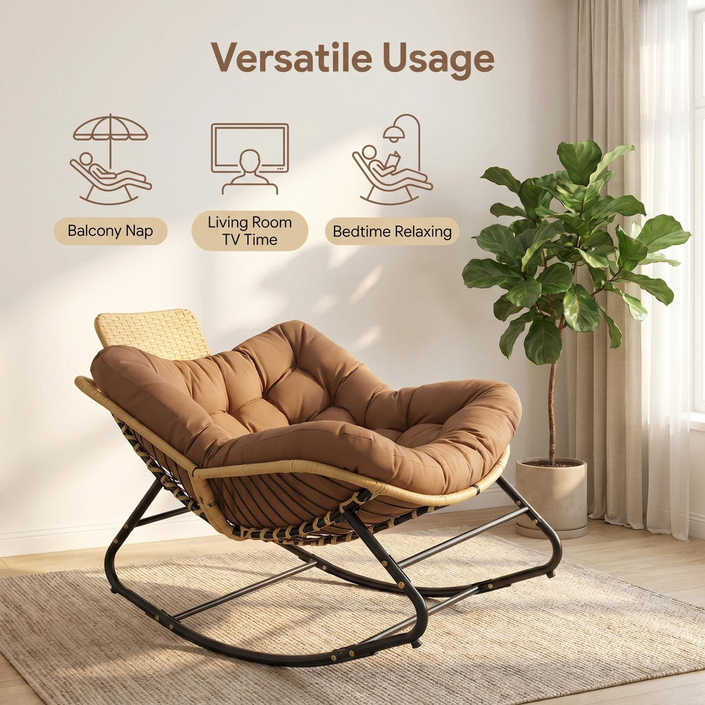 Oversized Papasan Rocking Chair Outdoor With Thick Cushion