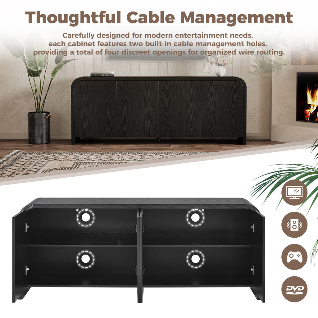 Curved Edge TV Stand With Large Cabinets