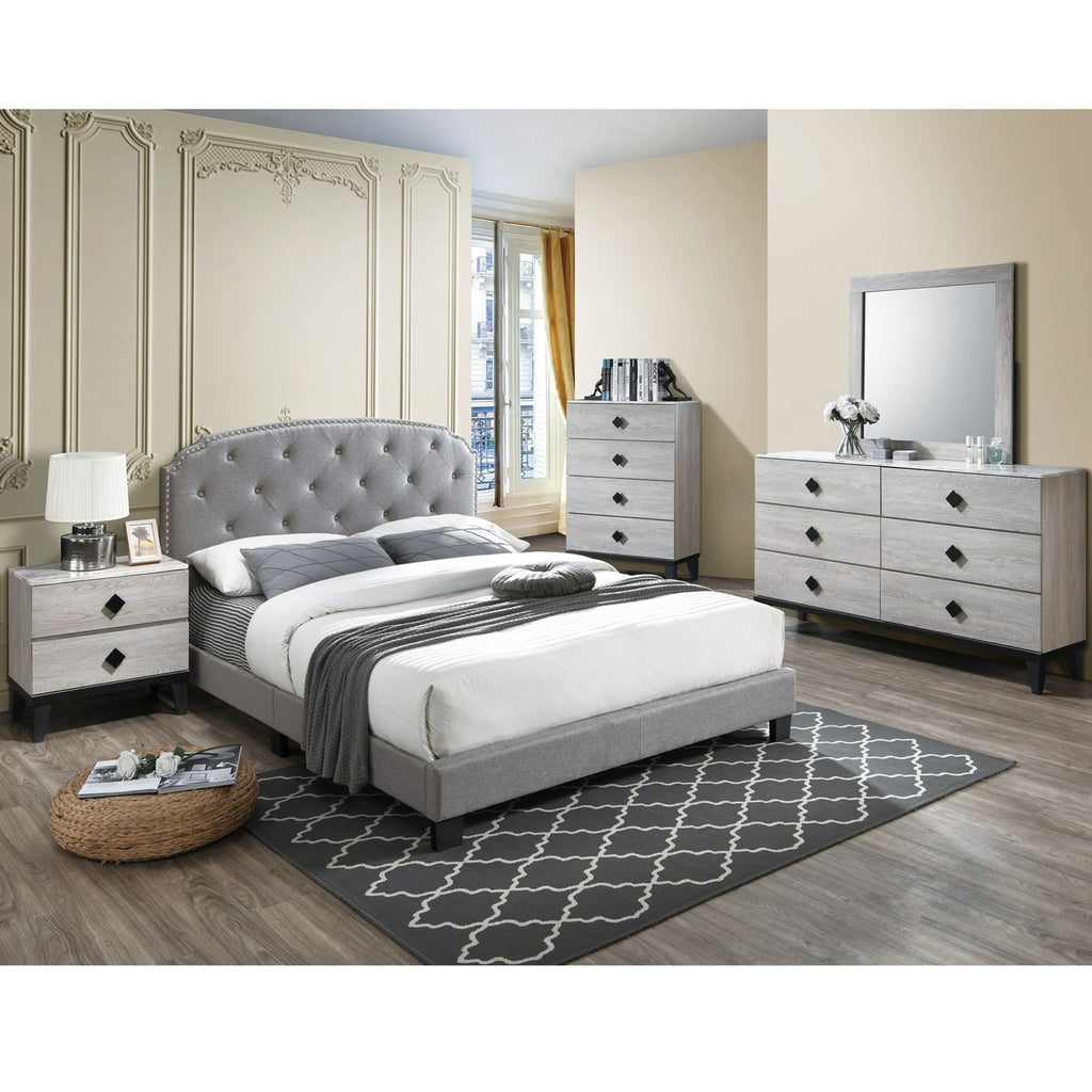 Button Tufted Bed With Nailhead Trim