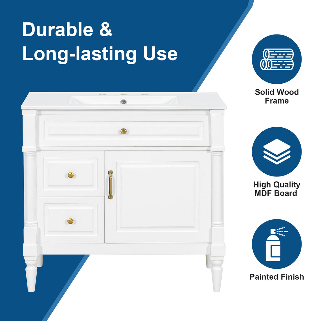 Freestanding Bathroom Vanity With Sink, Adjustable Shelf, Flip Drawer