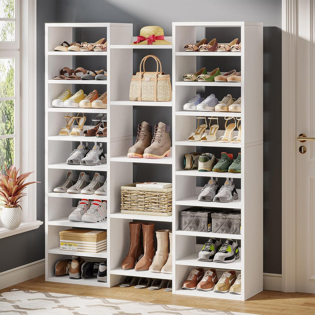 14 Tier Shoe Storage Cabinet With 23 Open Cubbies, 46 Pairs Capacity Entryway Organizer - White