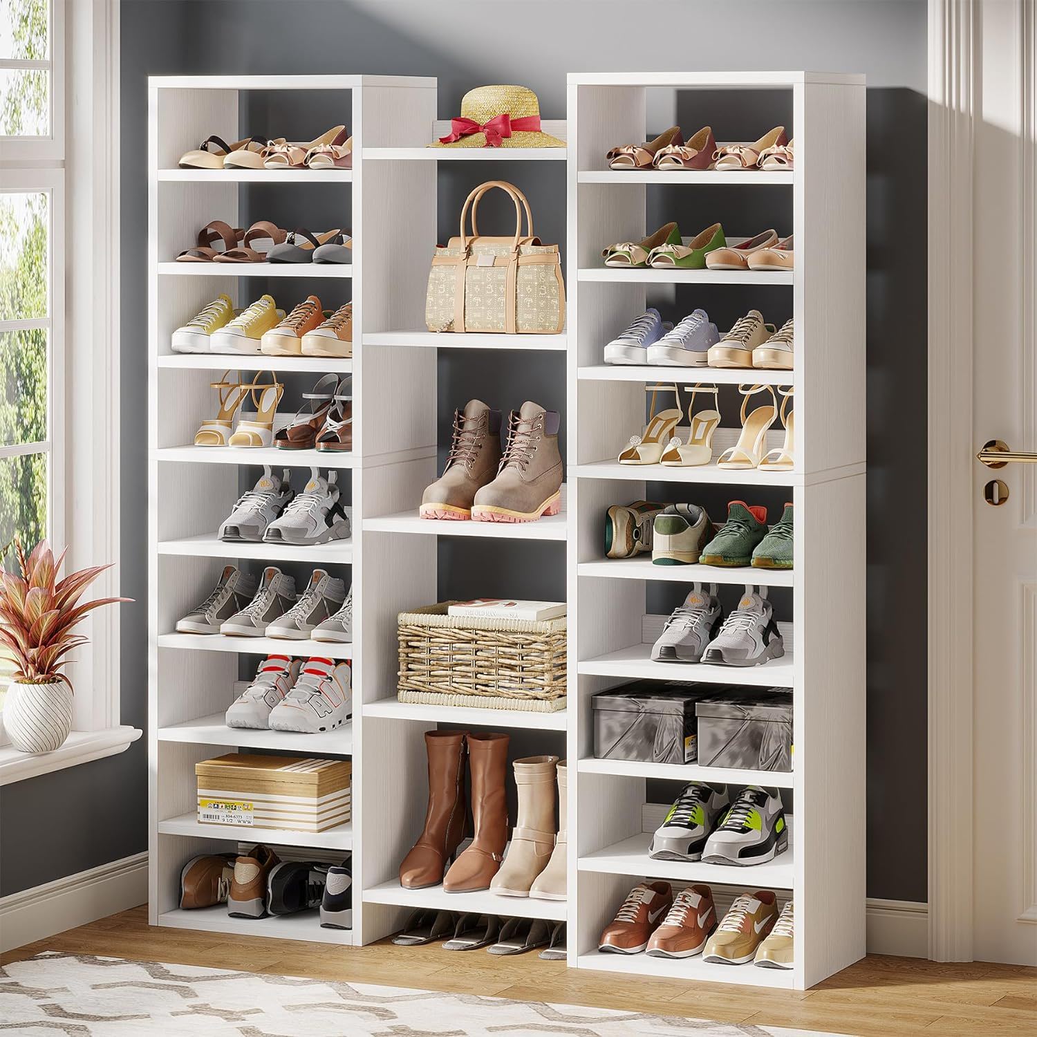 14 Tier Shoe Storage Cabinet With 23 Open Cubbies, 46 Pairs Capacity Entryway Organizer - White