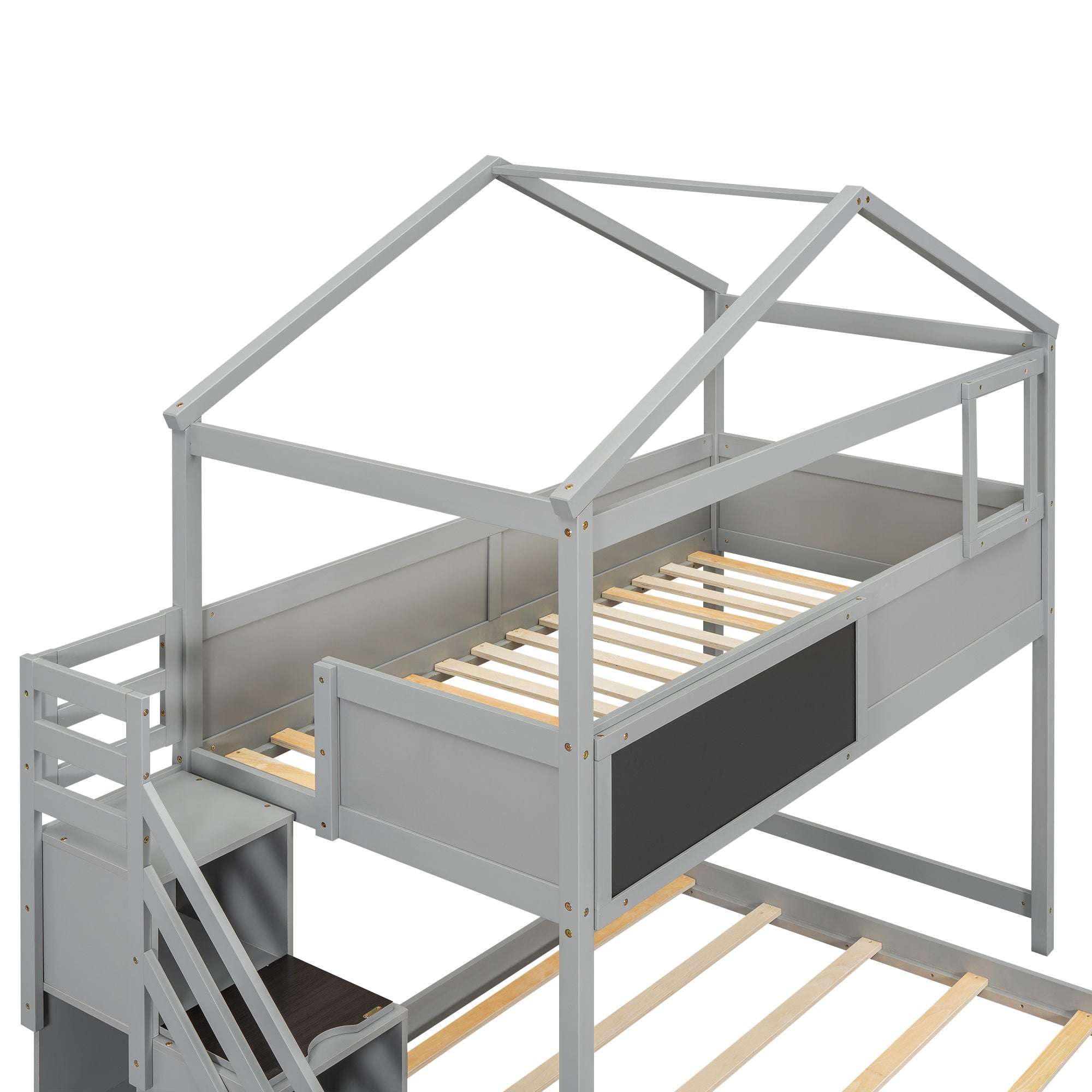 House Style Bunk Bed With Storage Staircase And board