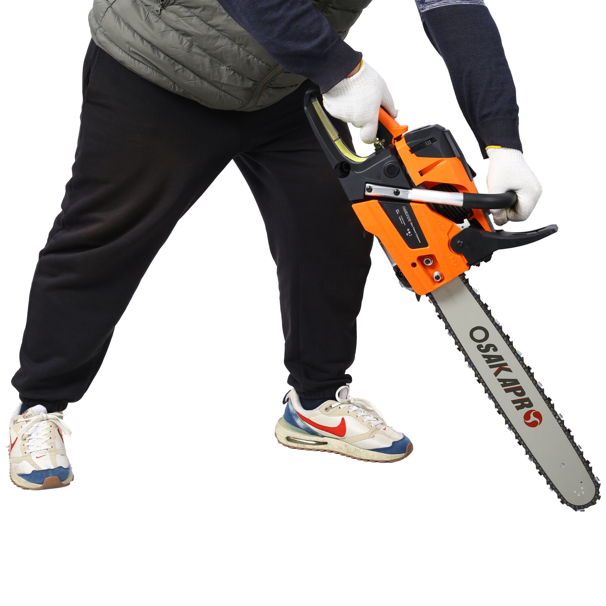 62Cc Gas Powered Chainsaw 2 Cycle Handheld Cordless Chain Saw Aluminium 18" And 20" Guide Bar - Orange