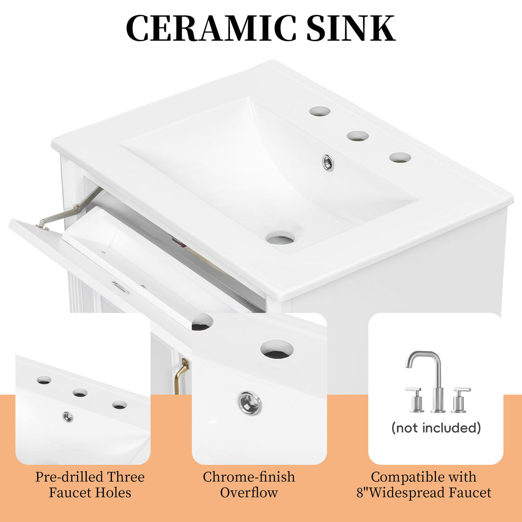 Freestanding Bathroom Vanity With Sink, 3 Drawers & Flip-Out Drawer