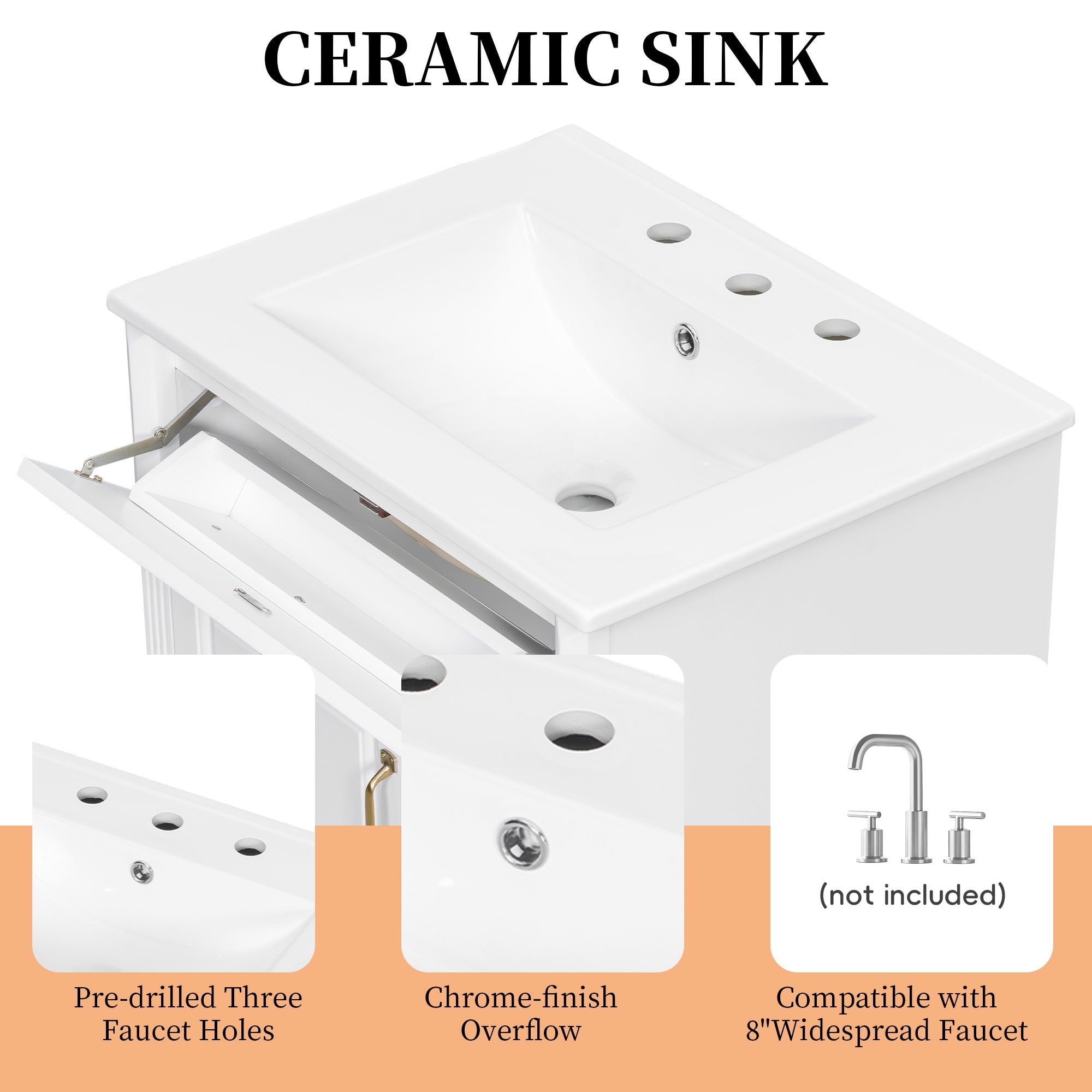 Freestanding Bathroom Vanity With Sink, 3 Drawers & Flip-Out Drawer