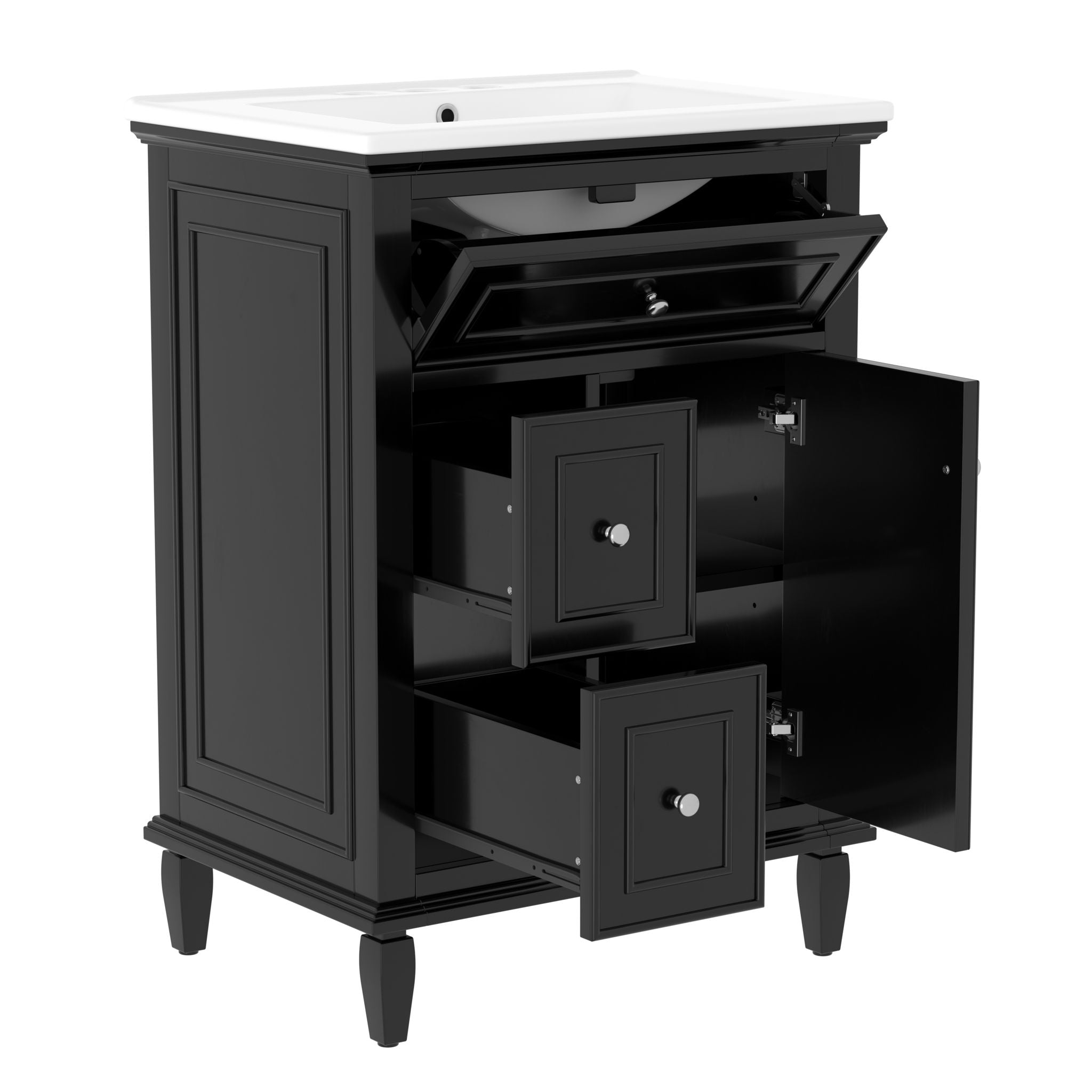 Modern Bathroom Vanity With Sink, Adjustable Shelf, 1 Flip Drawer & 2 Drawers