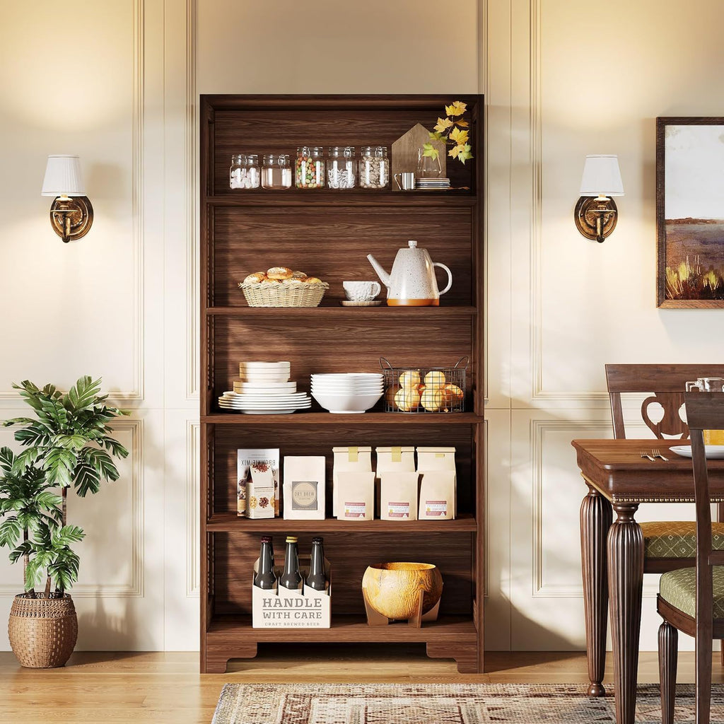6 Tier Brown Mid Century Bookcase With X Design For Living Room - Brown