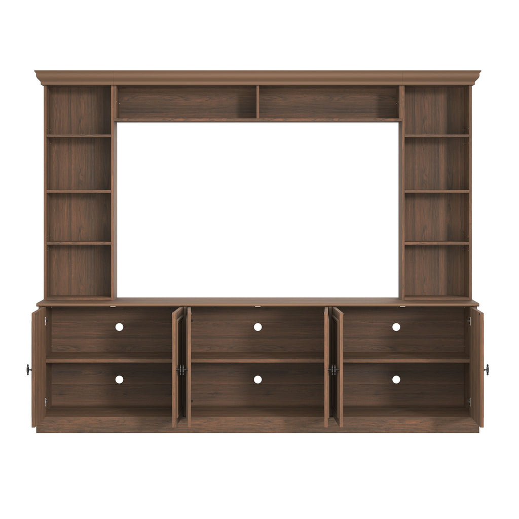 4 Piece Wall Unit Entertainment Center With Bookshelf, TV Stand With Adjustable Shelf For Living Room - Walnut
