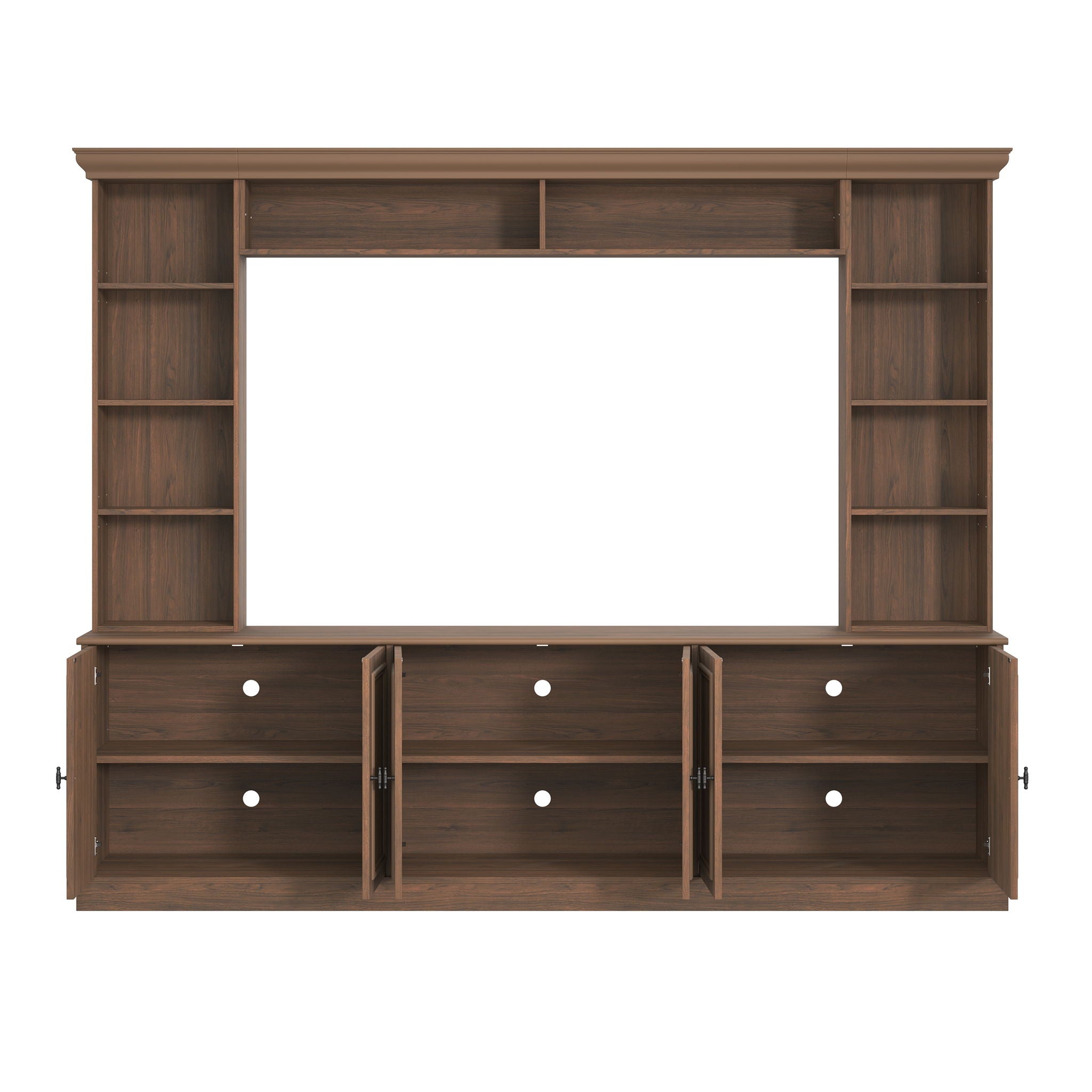 4 Piece Wall Unit Entertainment Center With Bookshelf, TV Stand With Adjustable Shelf For Living Room - Walnut