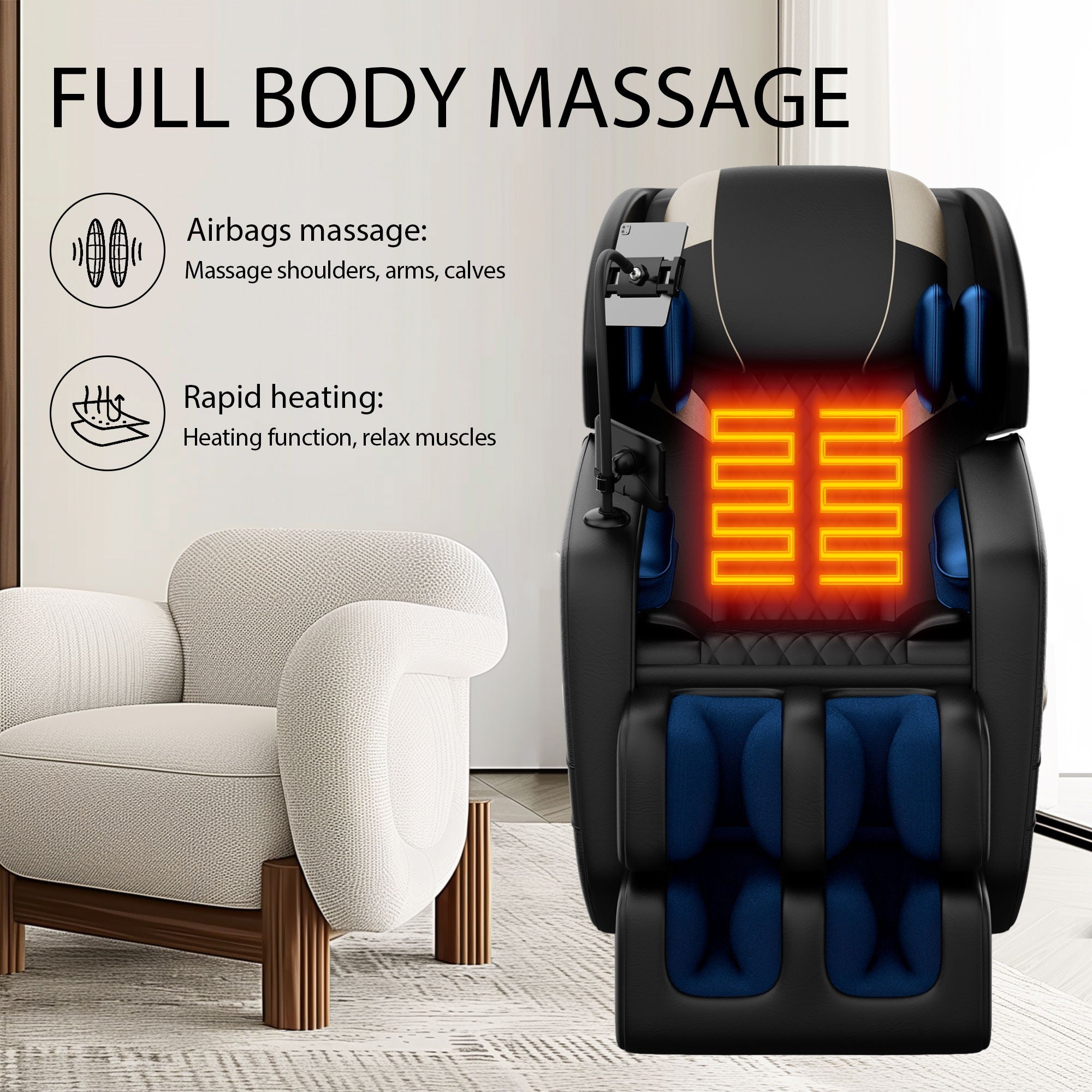 Massage Chair Recliner With Zero Gravity, Full Body Air Pressure - Black