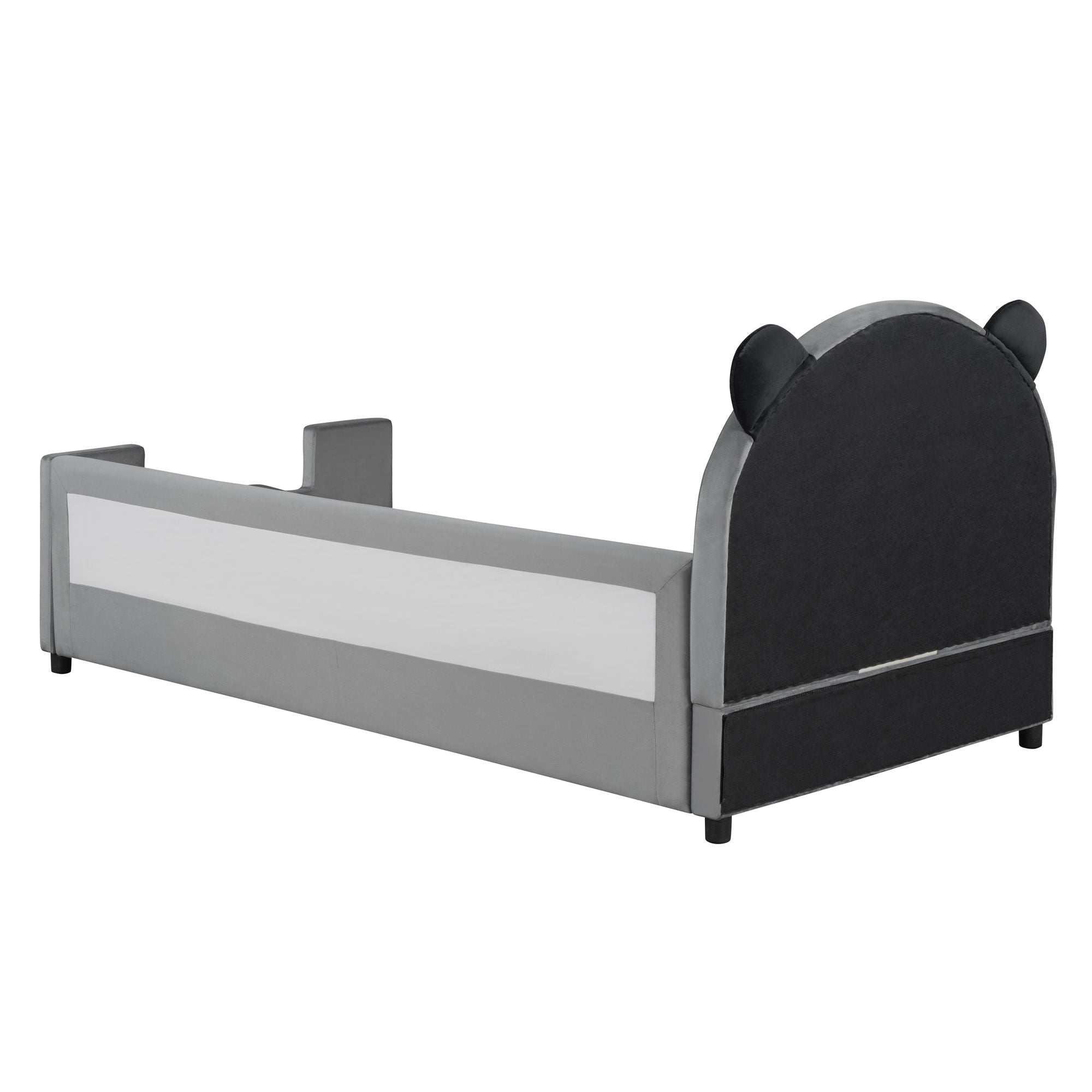 Upholstered Daybed With Bear Shaped Headboard, Hydraulic System And Breathable Fence