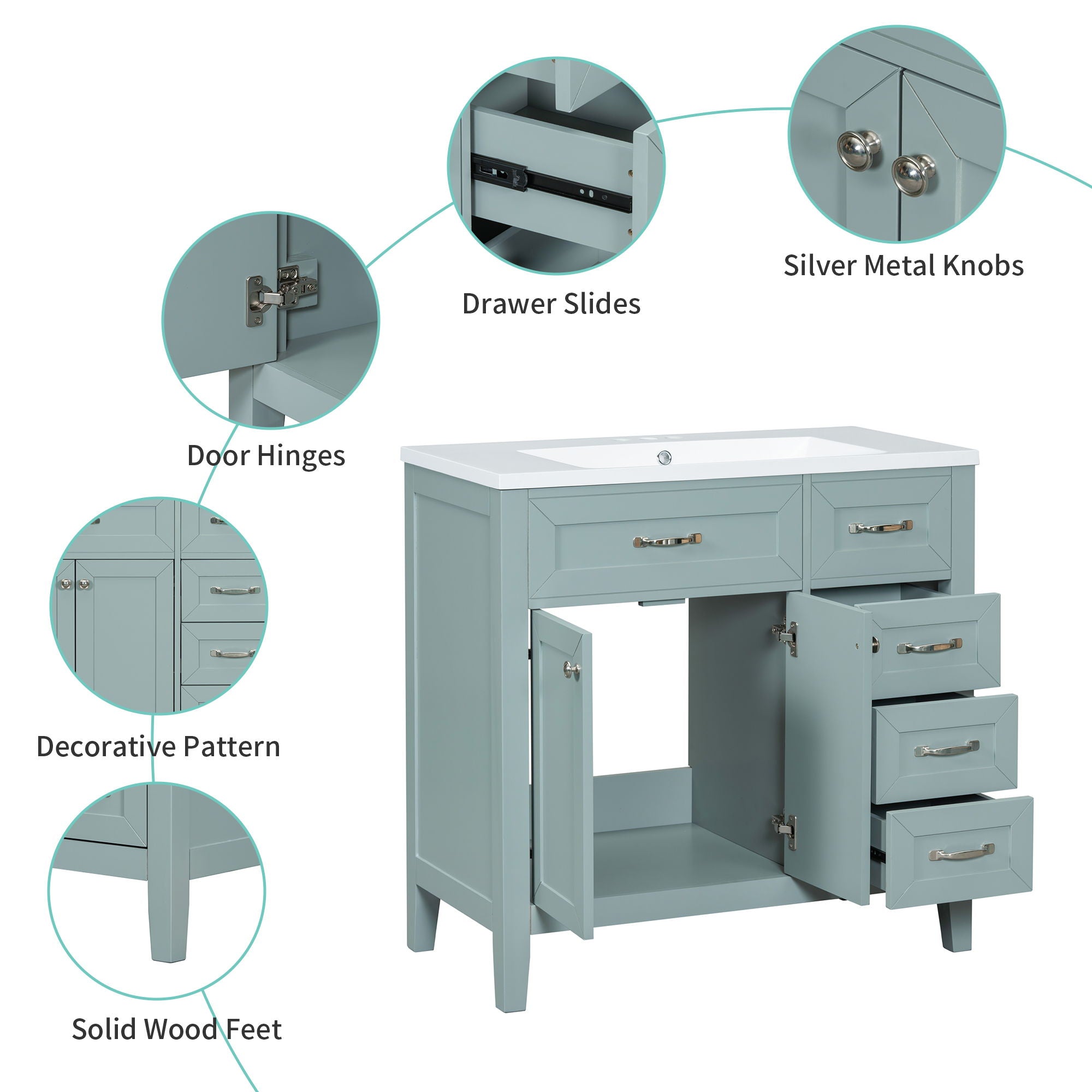 Modern Bathroom Vanity With Sink, Freestanding Design With Drawers And Doors