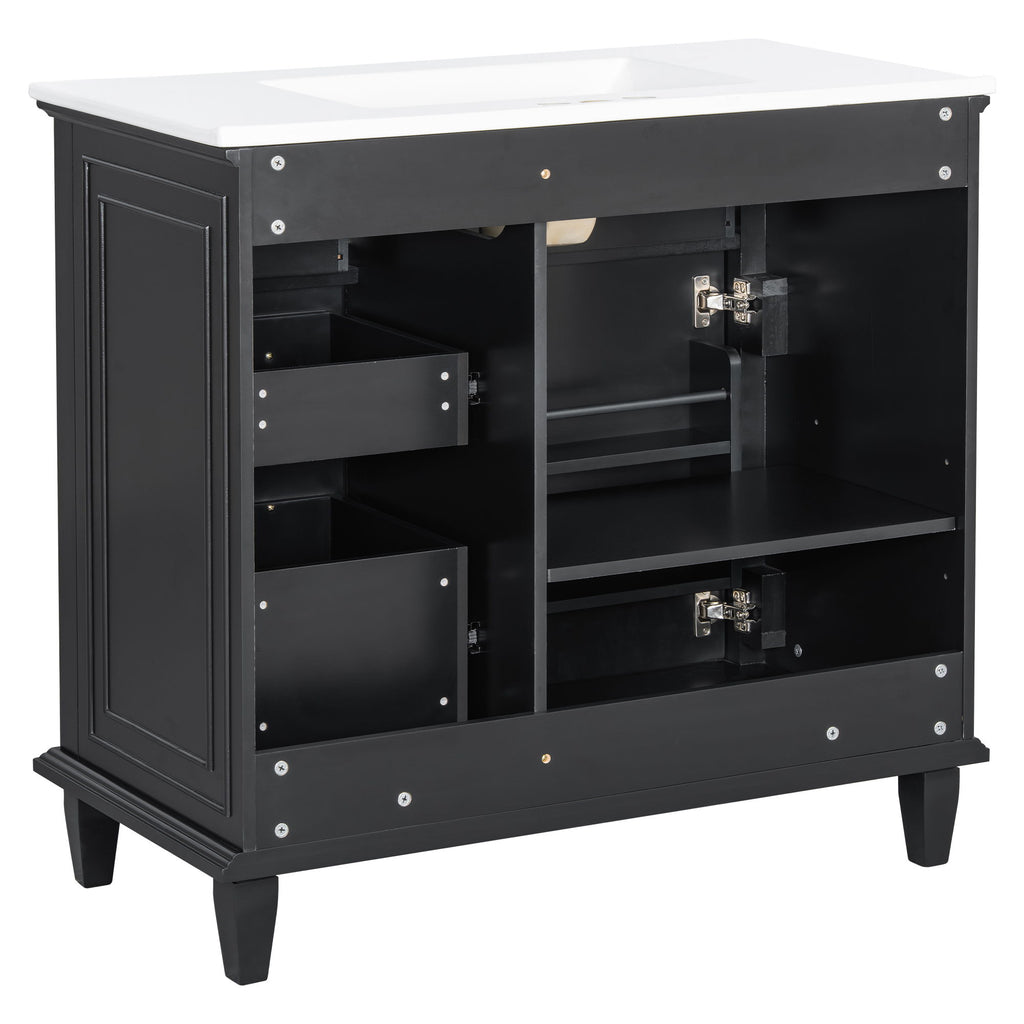 Modern Bathroom Vanity With Sink Top, Flip Drawers, Adjustable Shelf