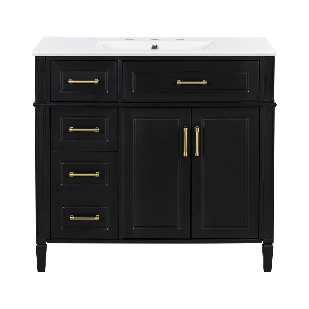 Bathroom Vanity With Sink, 4 Drawers, 2 Doors