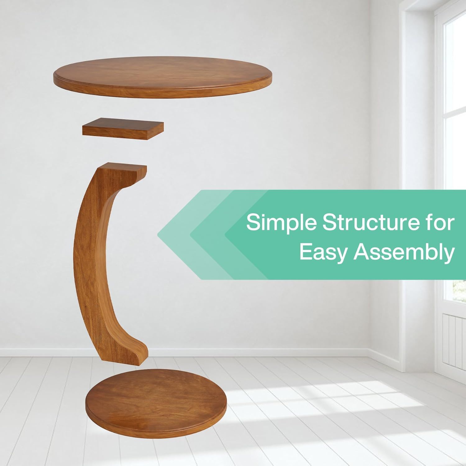 C-Shaped Round End Table - Brown