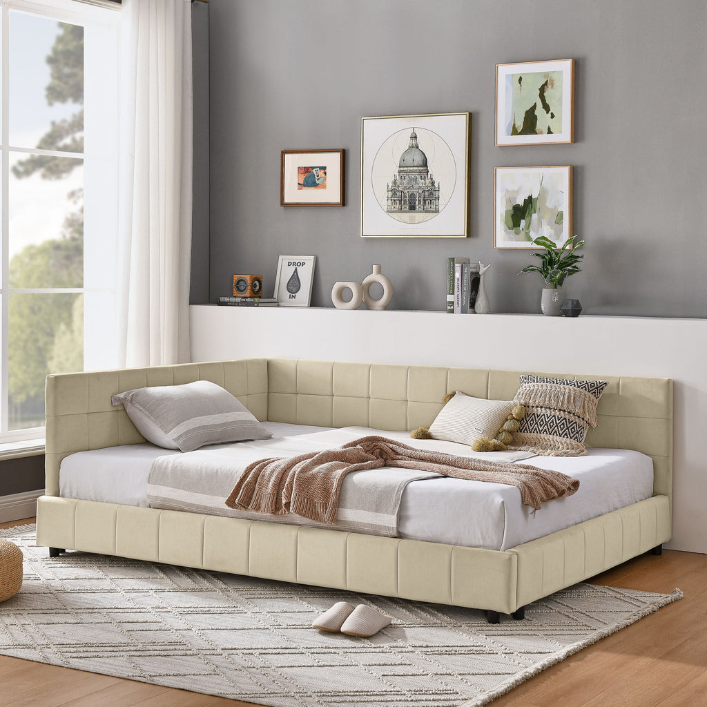 Upholstered Storage Tufted Bed Frame With Backrest And Armrests
