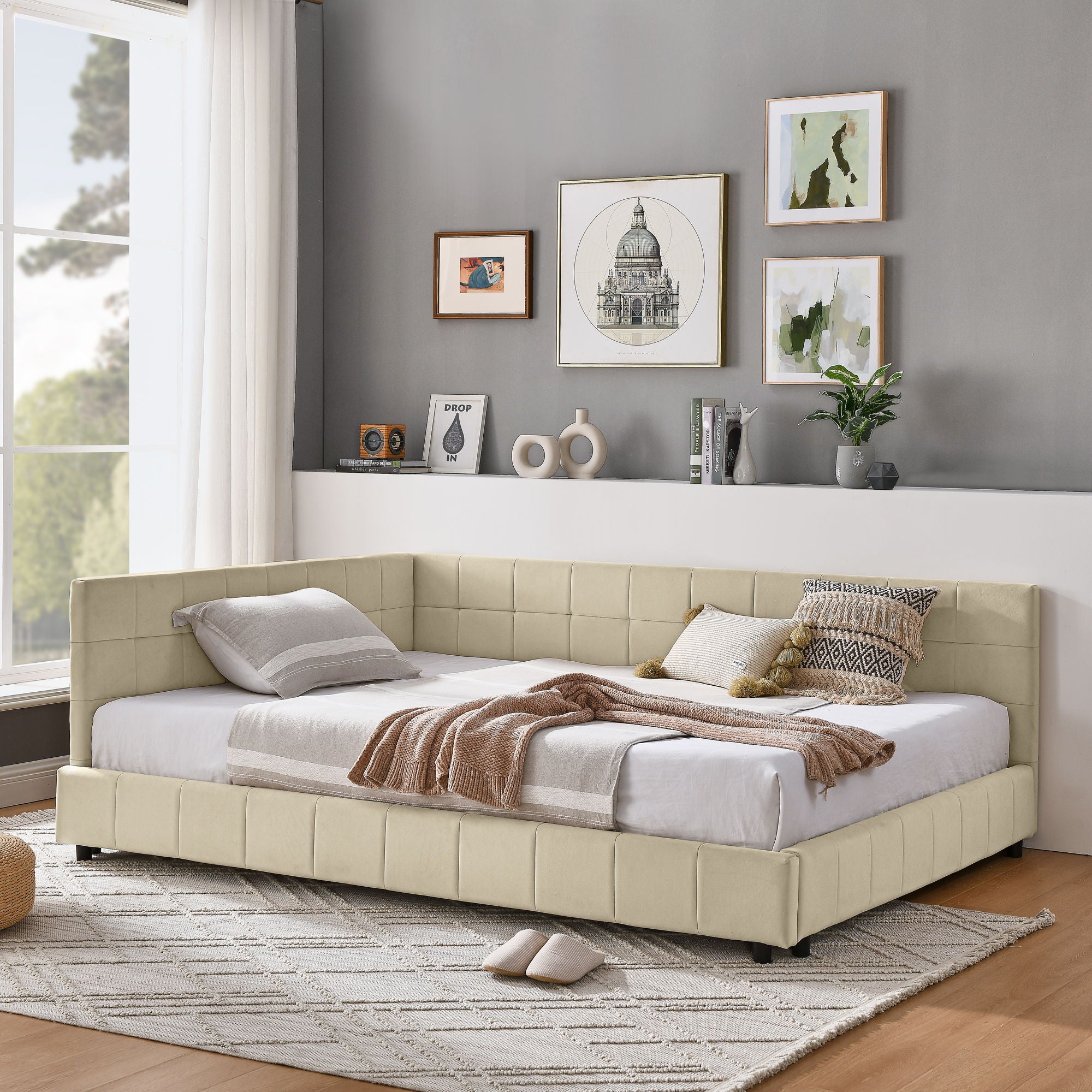 Upholstered Storage Tufted Bed Frame With Backrest And Armrests