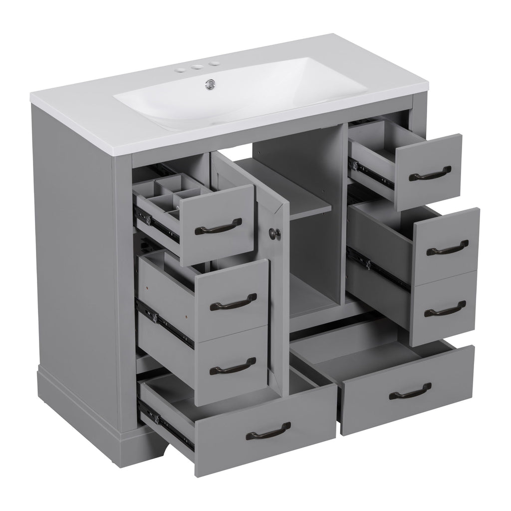 Modern Bathroom Vanity With Sink, 6 Drawers, Adjustable Shelf