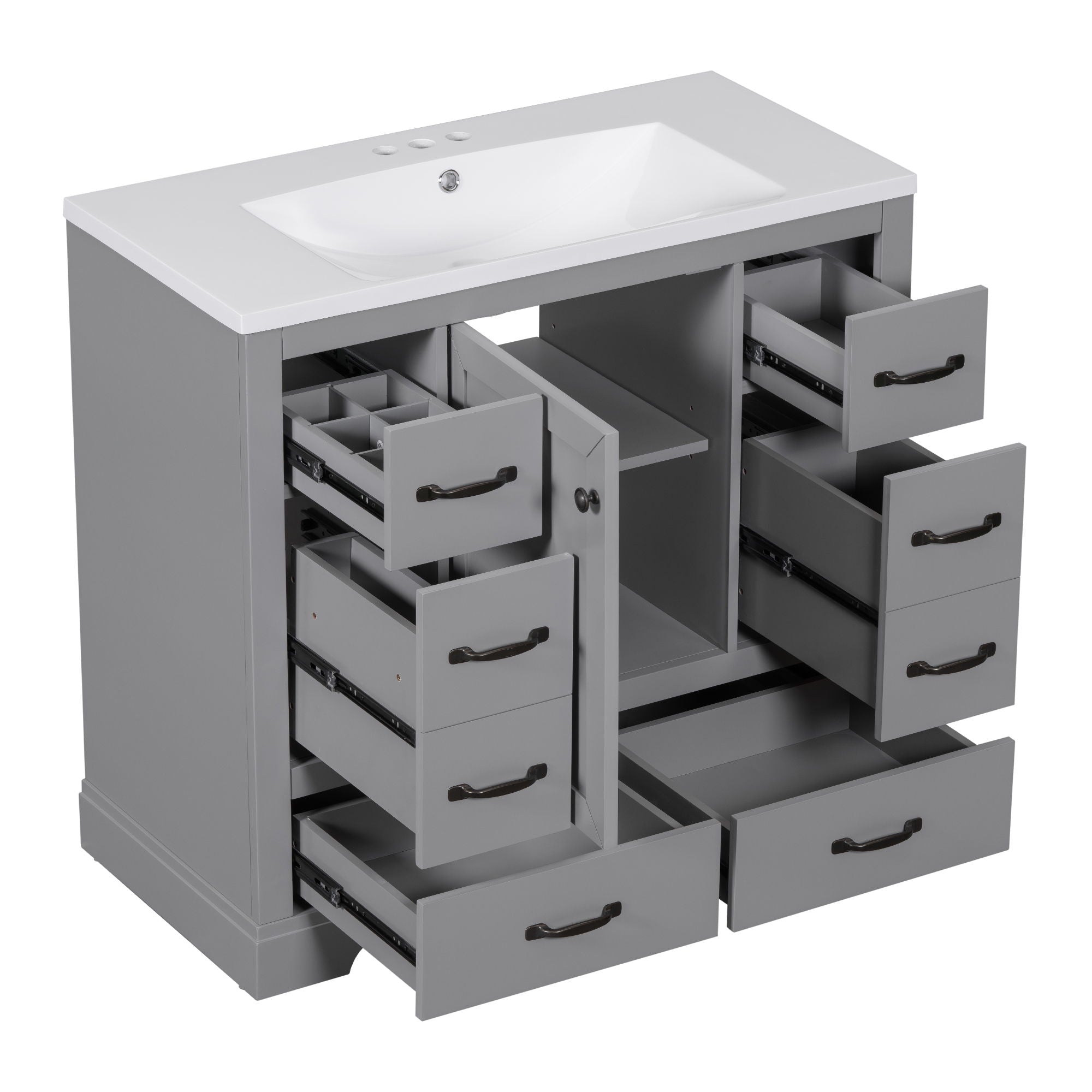 Modern Bathroom Vanity With Sink, 6 Drawers, Adjustable Shelf