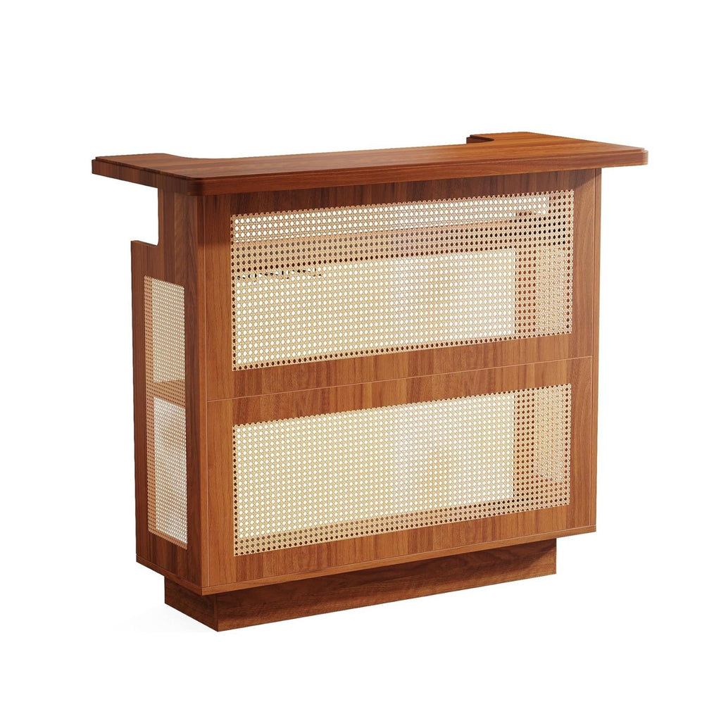 Home Bar Unit With 4 Tier Storage And Stemware Racks For Living Room - Brown