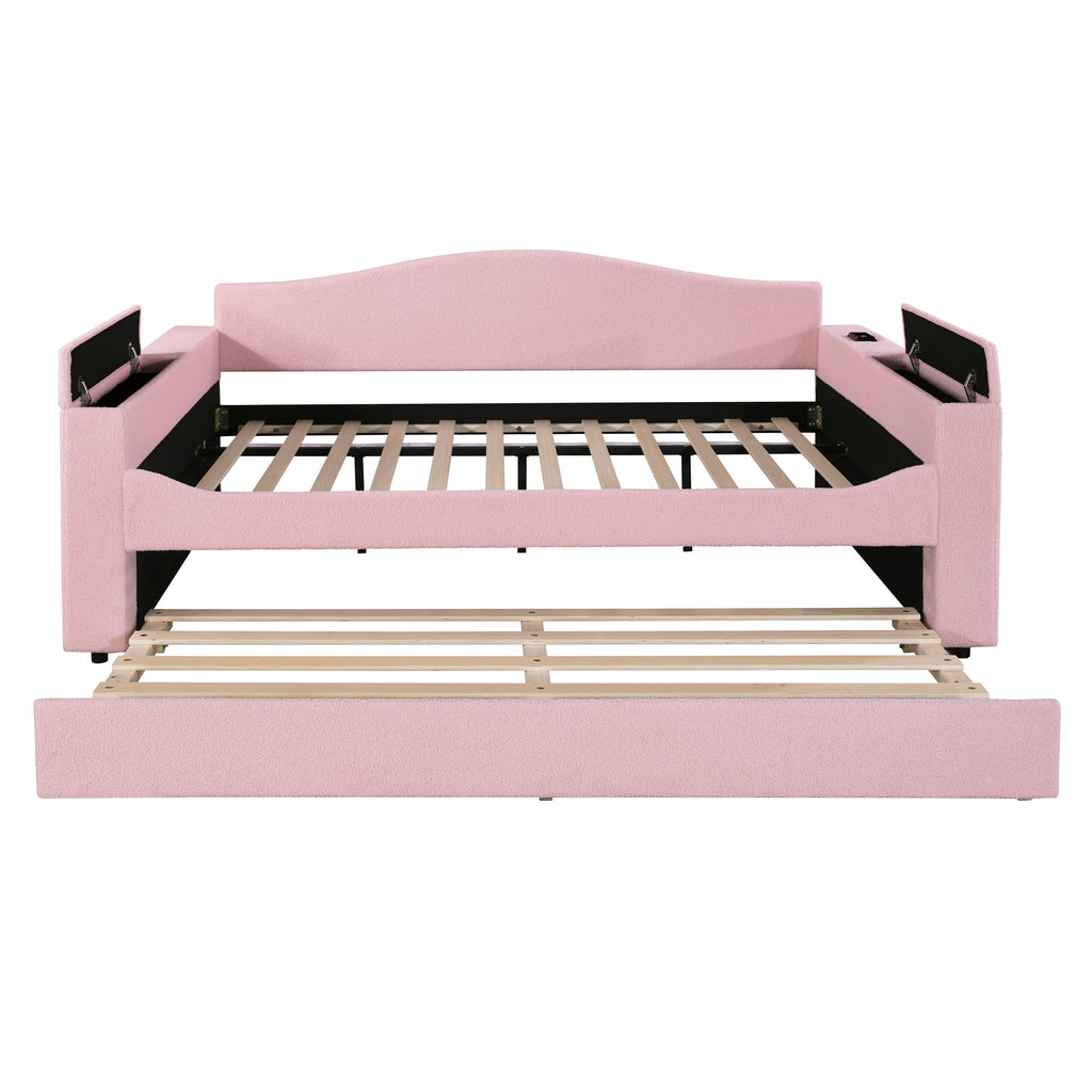 Upholstered Daybed With Storage Armrests, Trundle And Latest Integrated tooth Audio System