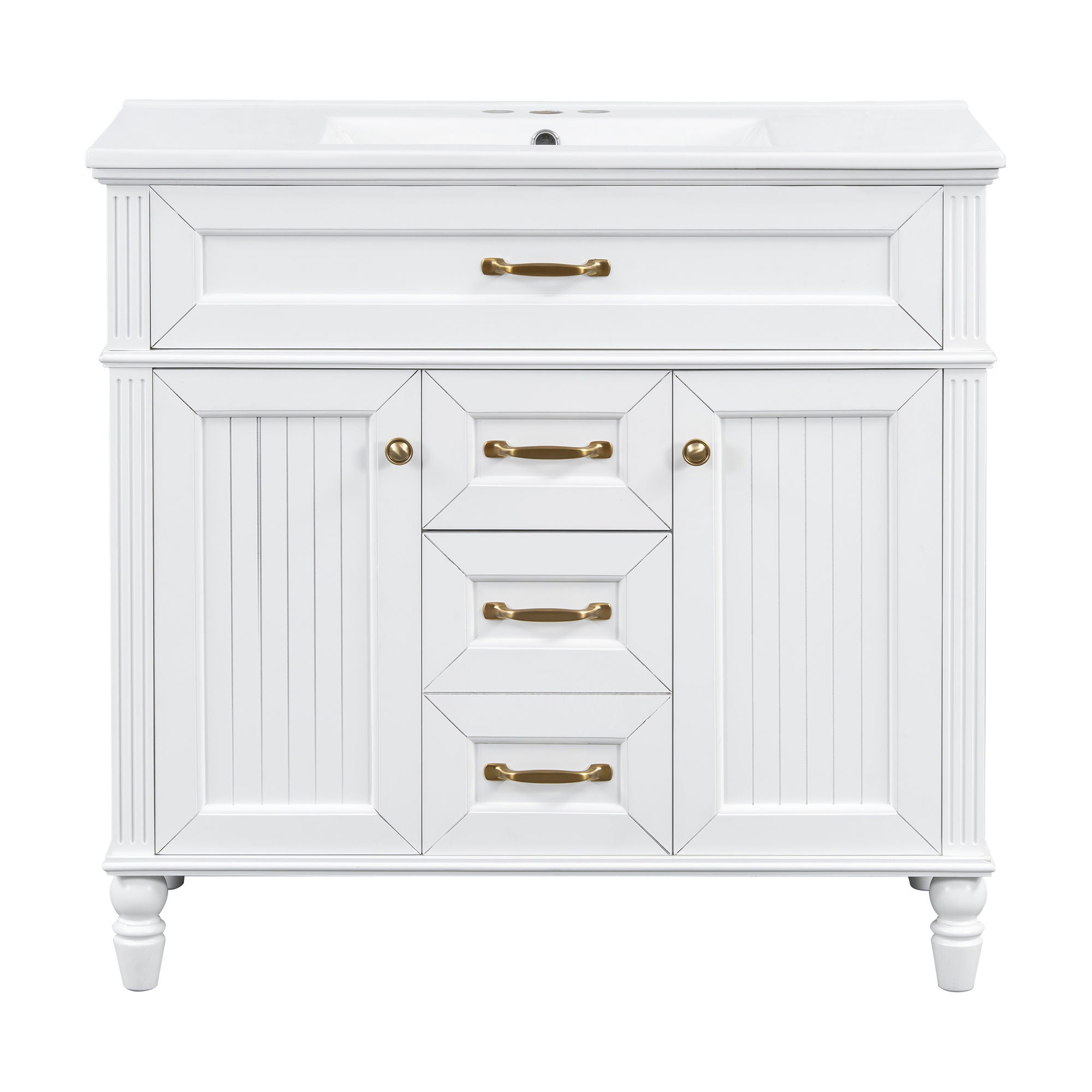 Bathroom Vanity With Sink, Flip-Out Top Drawer, Soft Close Doors, 2 Storage Drawers