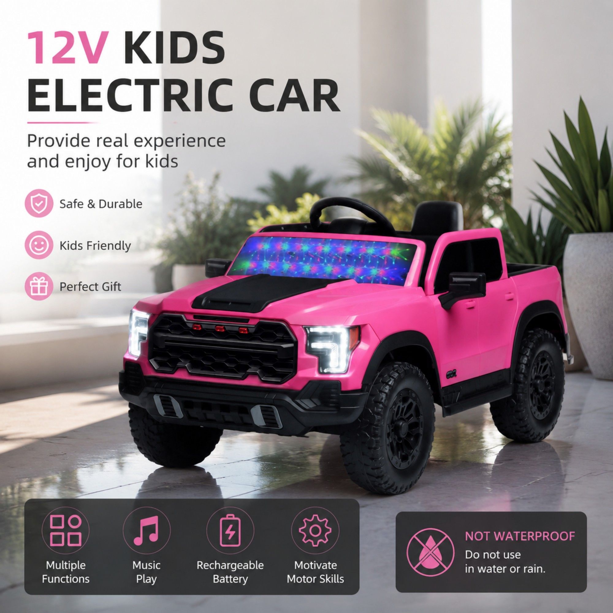 12V Kids Ride On Car With Remote Control, 4 Wheel Shock Absorption, Multifunctional Music Player Perfect Gift For Toddlers - Pink