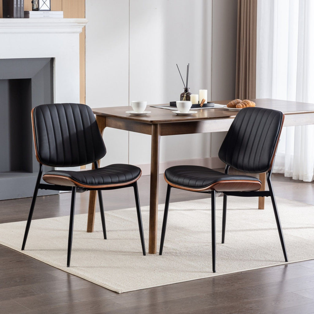 Dining Chairs (Set of 2) Mid-Century Modern Retro Chair With Walnut Bentwood Back Upholstered Seat Metal Legs Adjustable Foot For Kitchen Dining Room Chairs