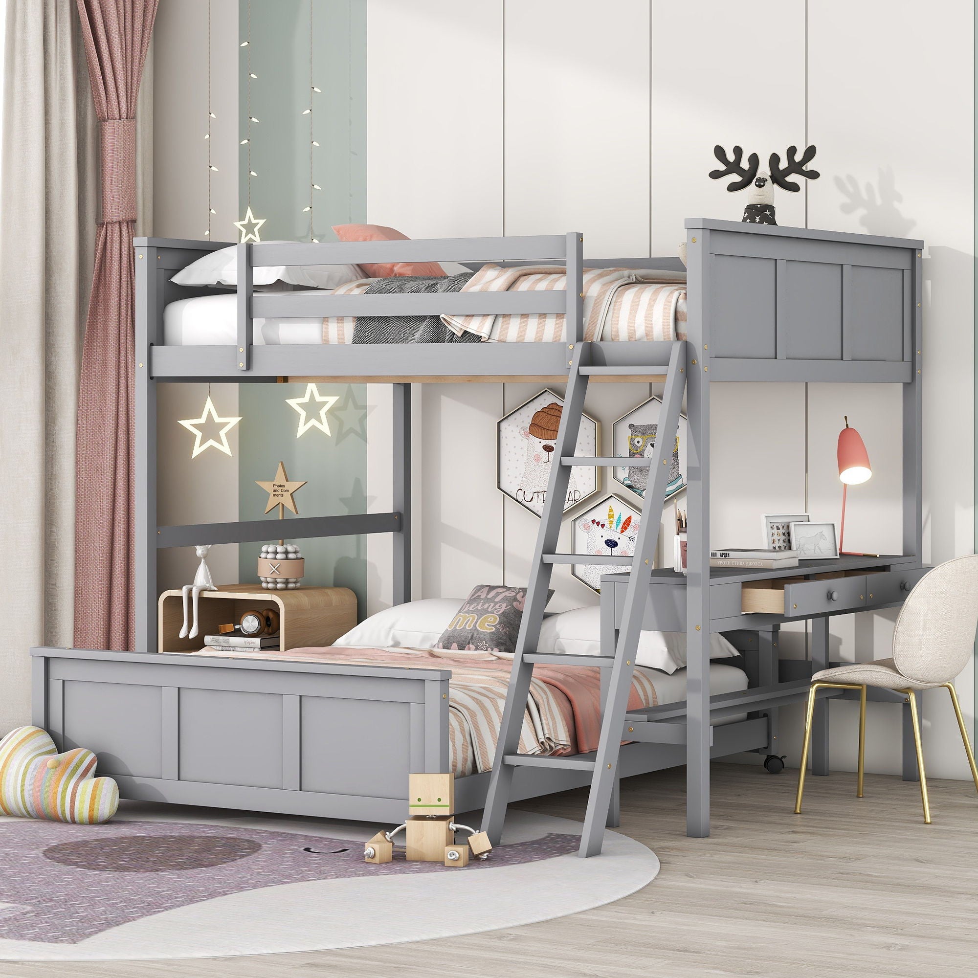 Full Over Full Bunk Bed With Desk